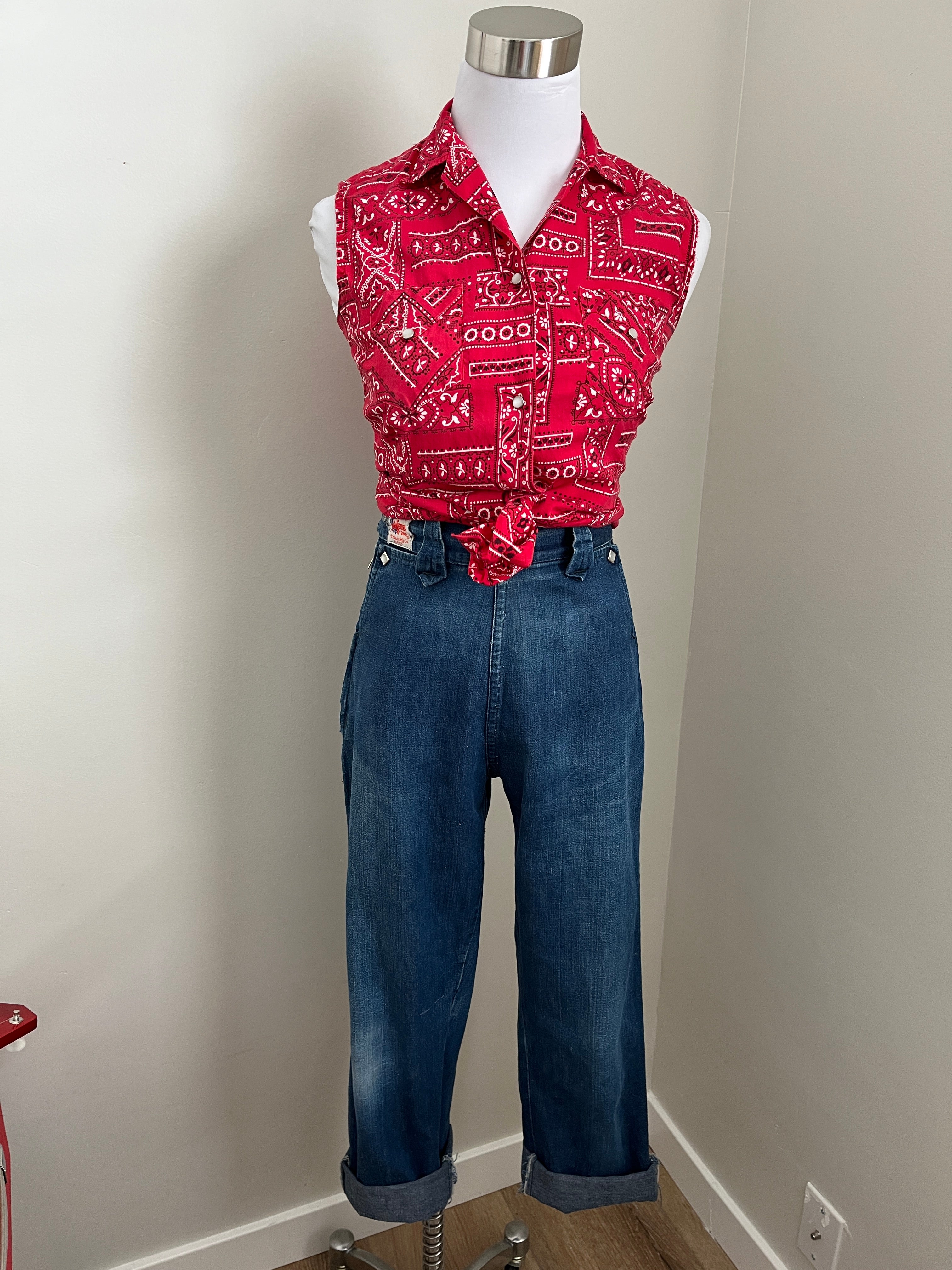 40s/50s High Waist Cowgirl Side Zip Jeans Xs By Western Girl - Image 3