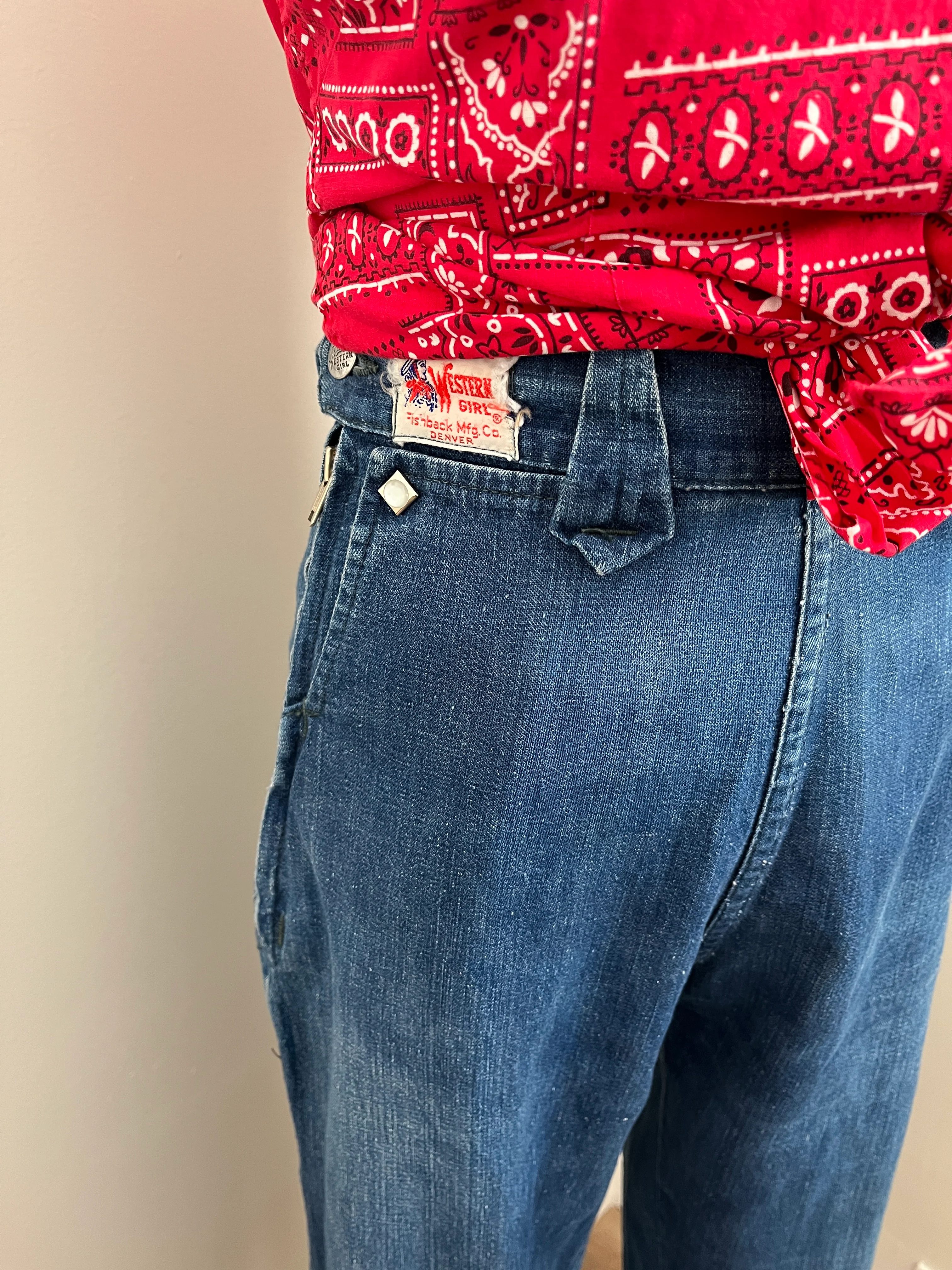 40s/50s High Waist Cowgirl Side Zip Jeans Xs By Western Girl - Image 5