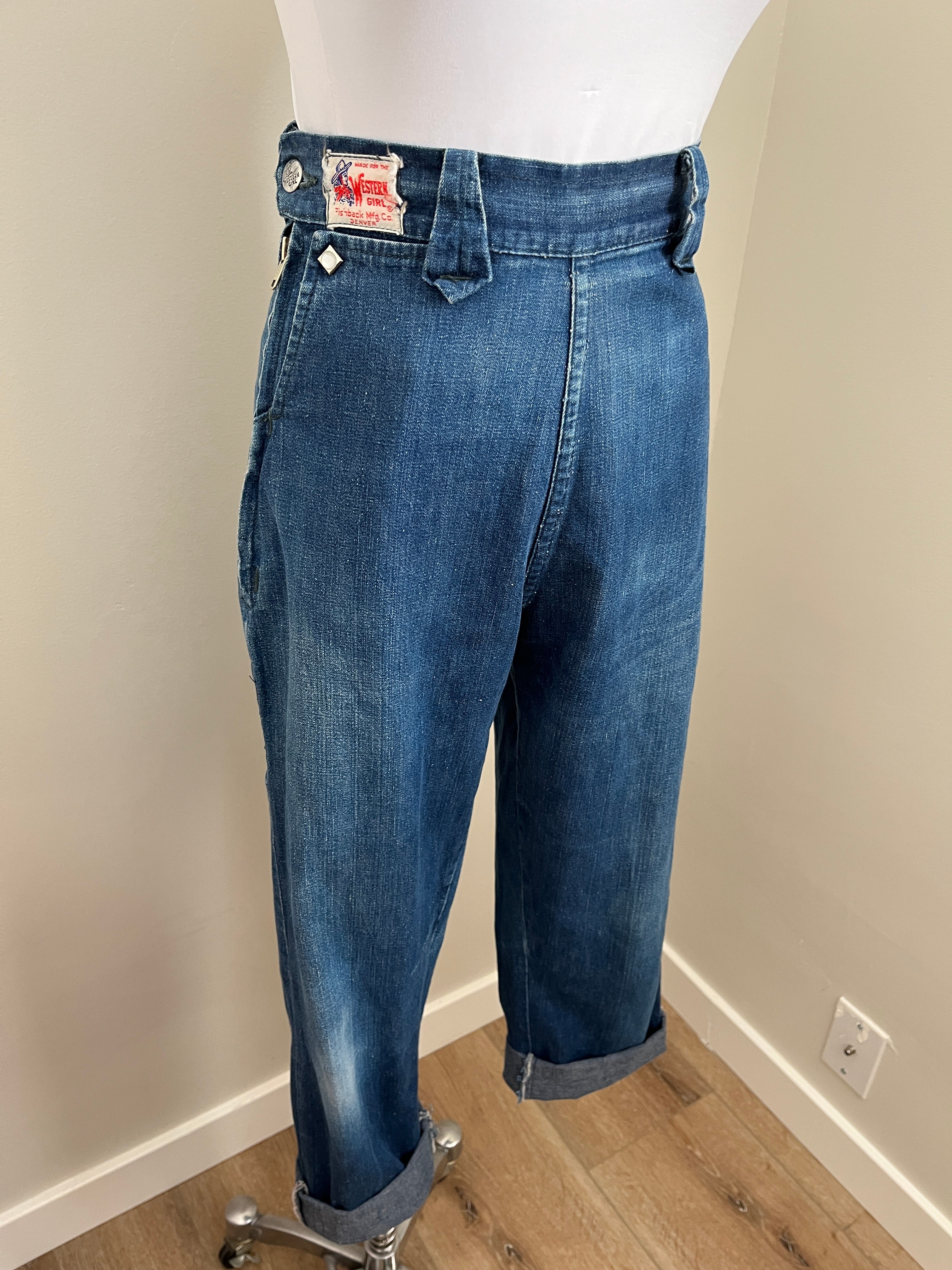 40s/50s High Waist Cowgirl Side Zip Jeans Xs By Western Girl - Image 8