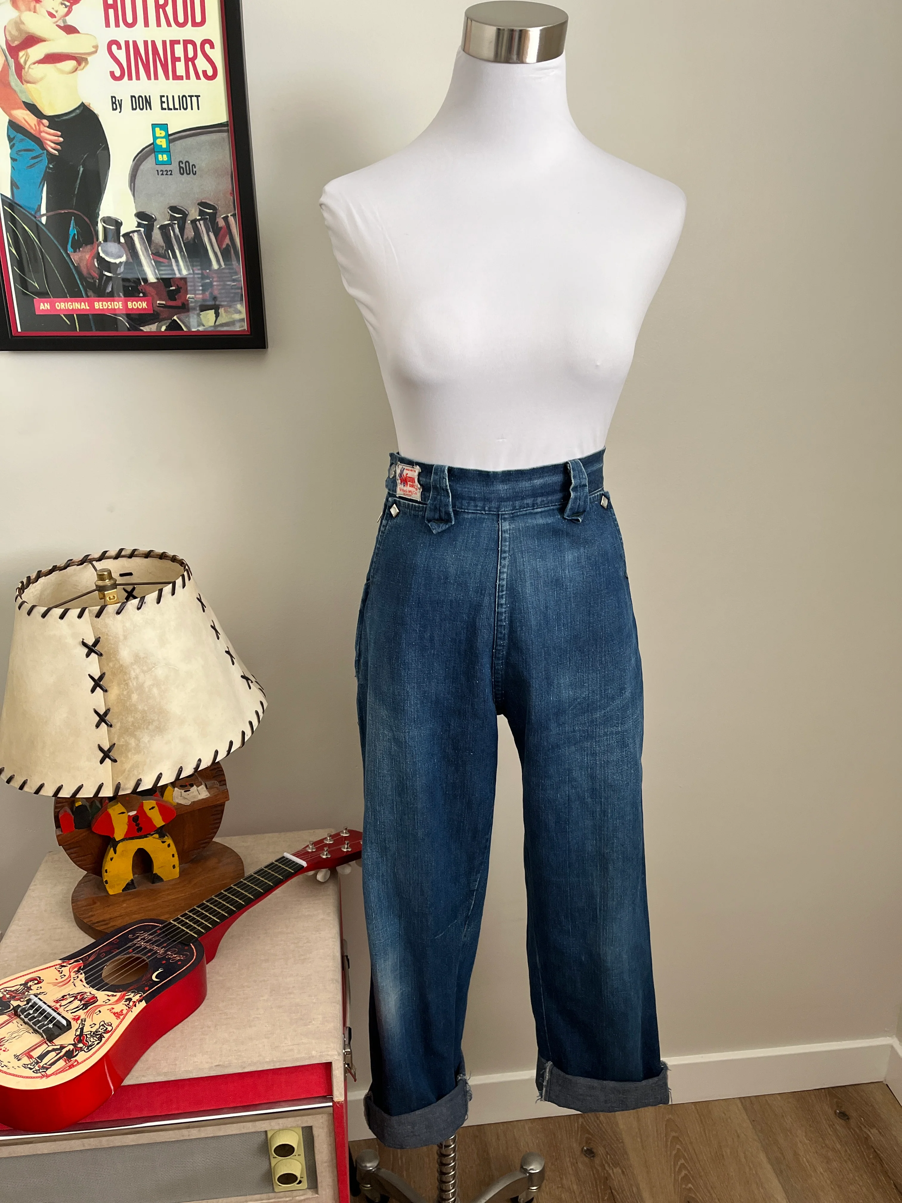 40s/50s High Waist Cowgirl Side Zip Jeans Xs By Western Girl - Image 9