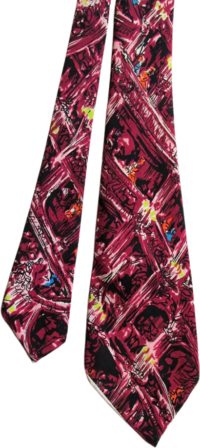 40s 50s Impressionist Wide Tie with Theatre Box Seats by Emogene of San Francisco Signed Designer