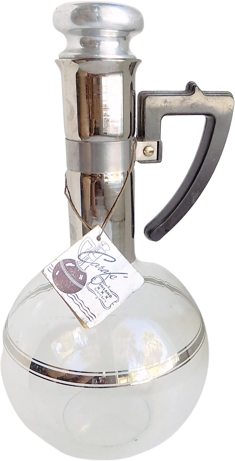 40s 50s Inland Glass Company Heat Proof Glass Carafe with Original Carboard Tag Coffee Decanter Blown Glass