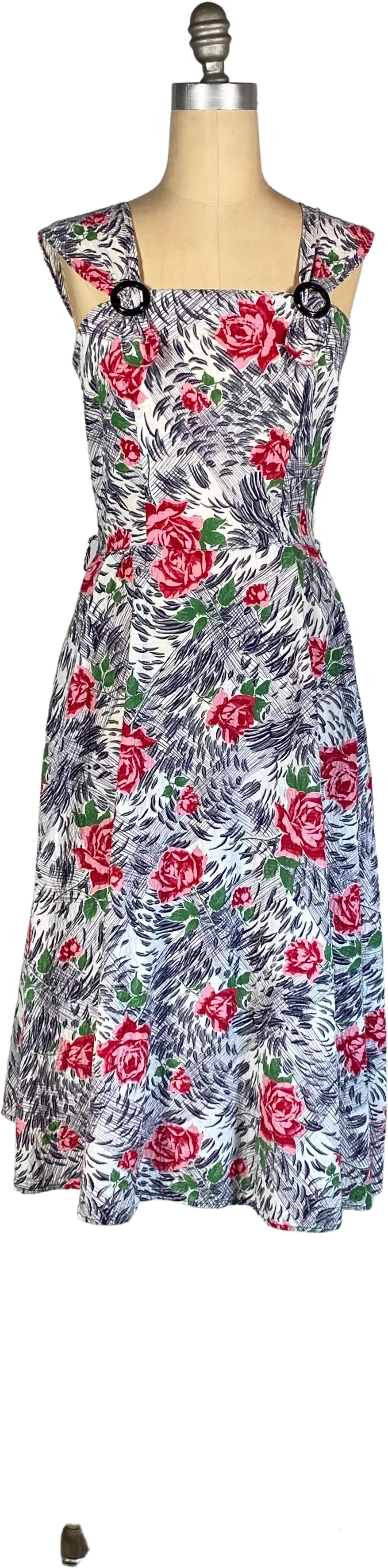 40s/50s Lightweight Textured Cotton Rose Print Sun Dress