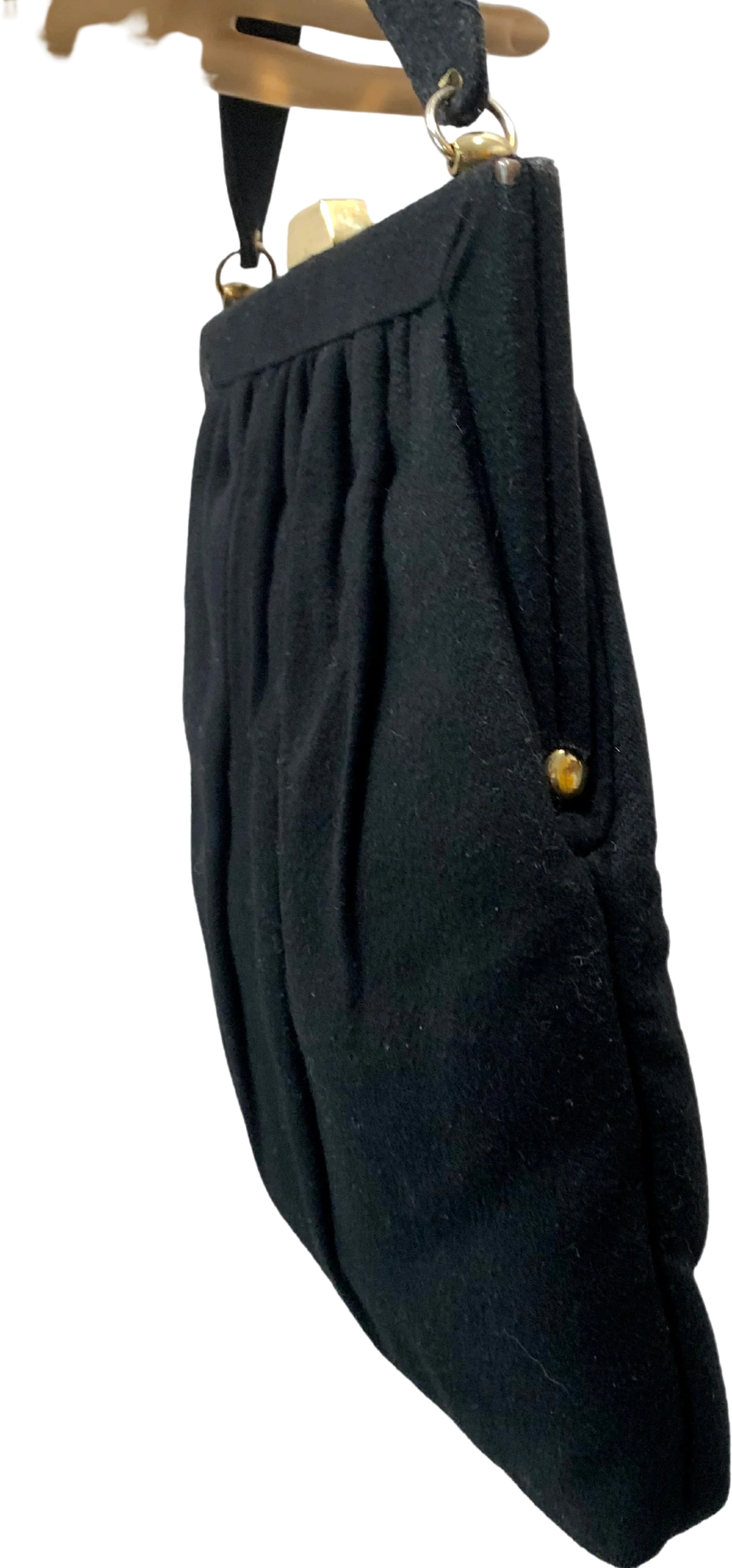 40s/50s Long Vertical Black Wool Pleat Top Handle Bag By Ingber - Image 2