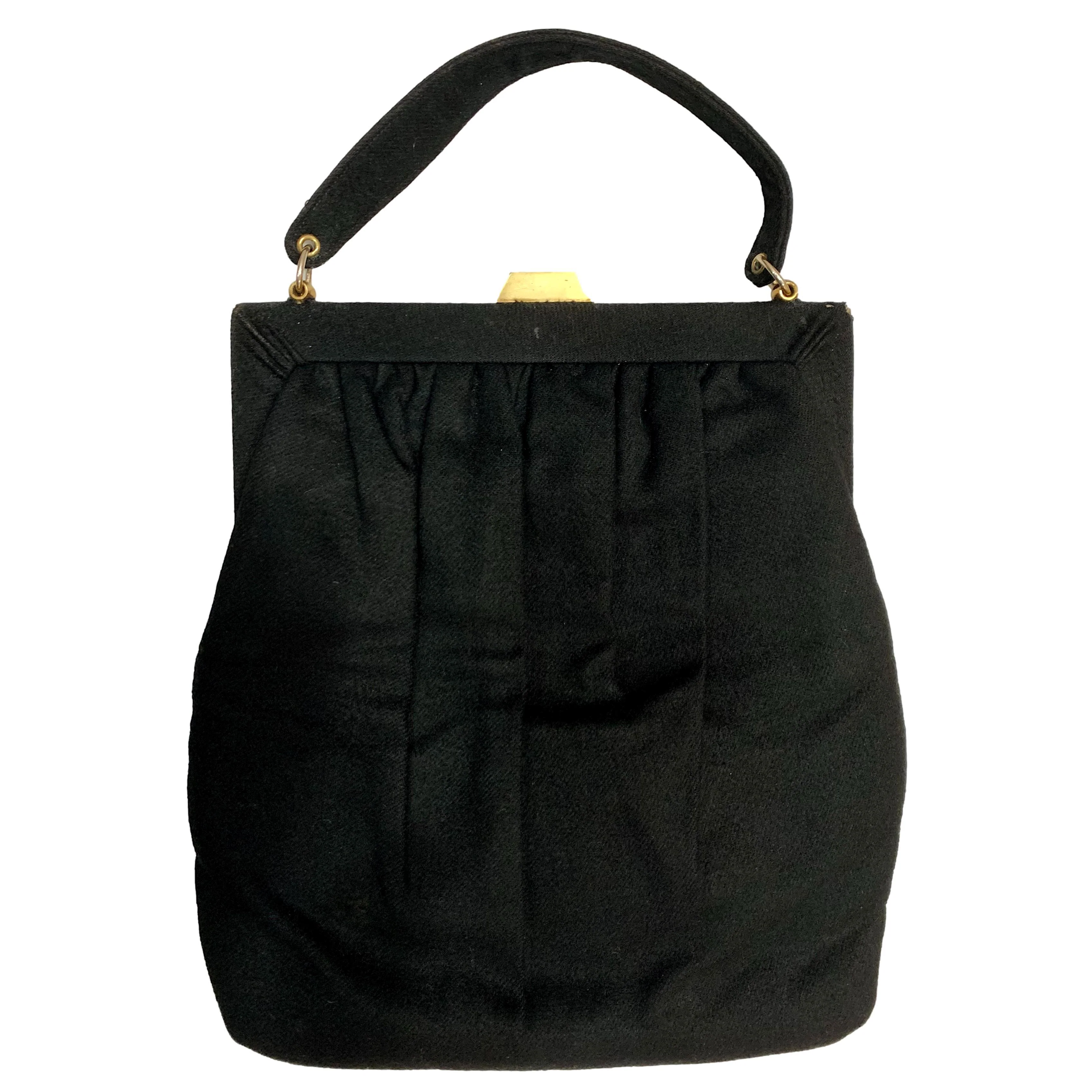 40s/50s Long Vertical Black Wool Pleat Top Handle Bag By Ingber - Image 4