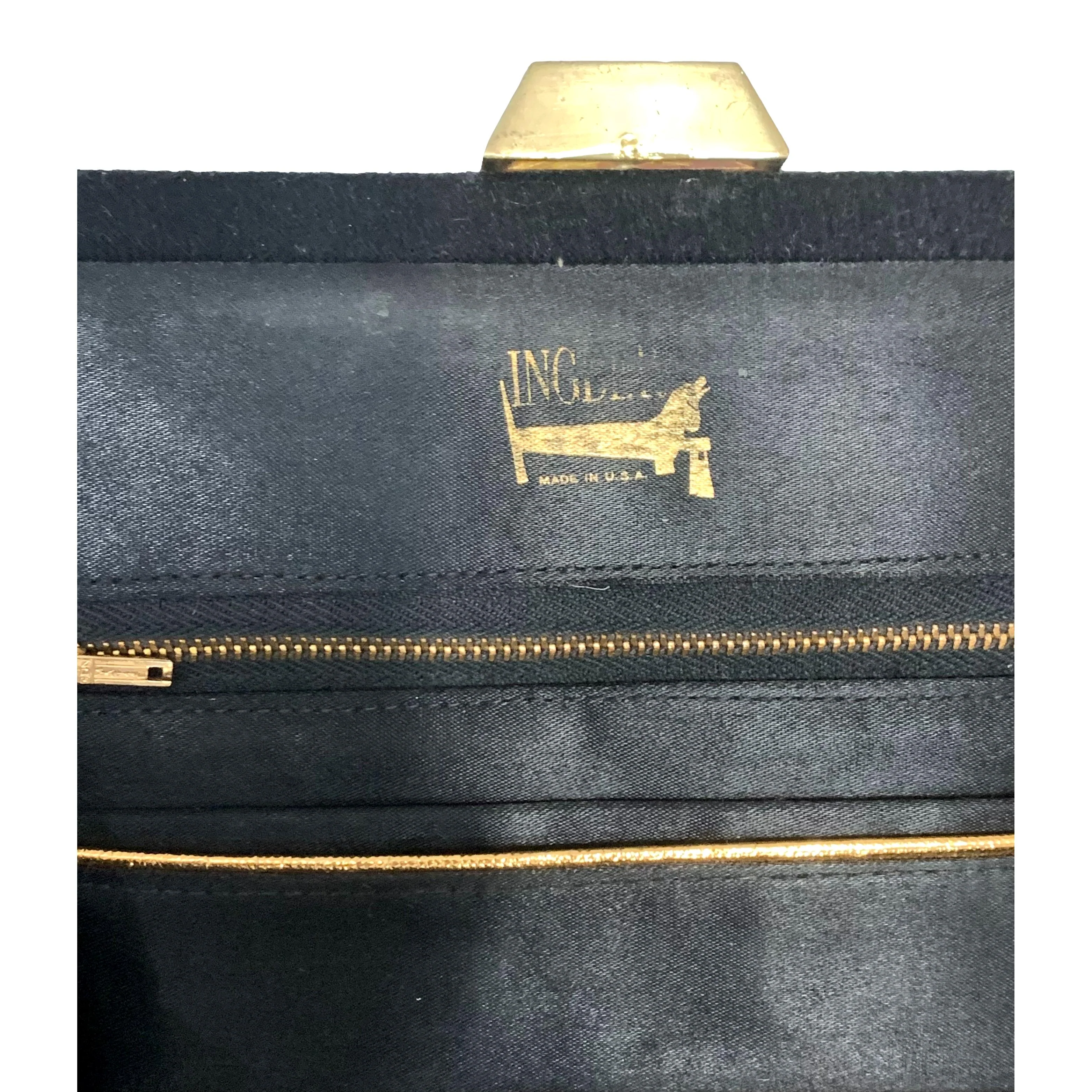 40s/50s Long Vertical Black Wool Pleat Top Handle Bag By Ingber - Image 6