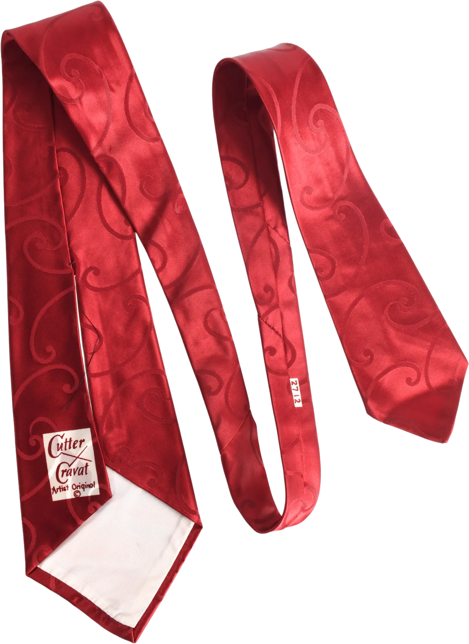 40s/50s Maroon Red Blue Abstract Swirl Wide Swing Necktie By Cutter Cravat Artist Original - Image 2