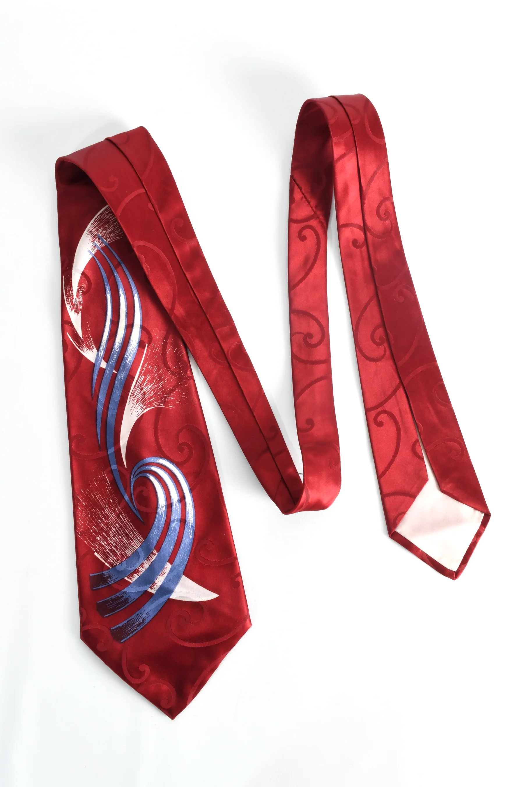 40s/50s Maroon Red Blue Abstract Swirl Wide Swing Necktie By Cutter Cravat Artist Original - Image 3