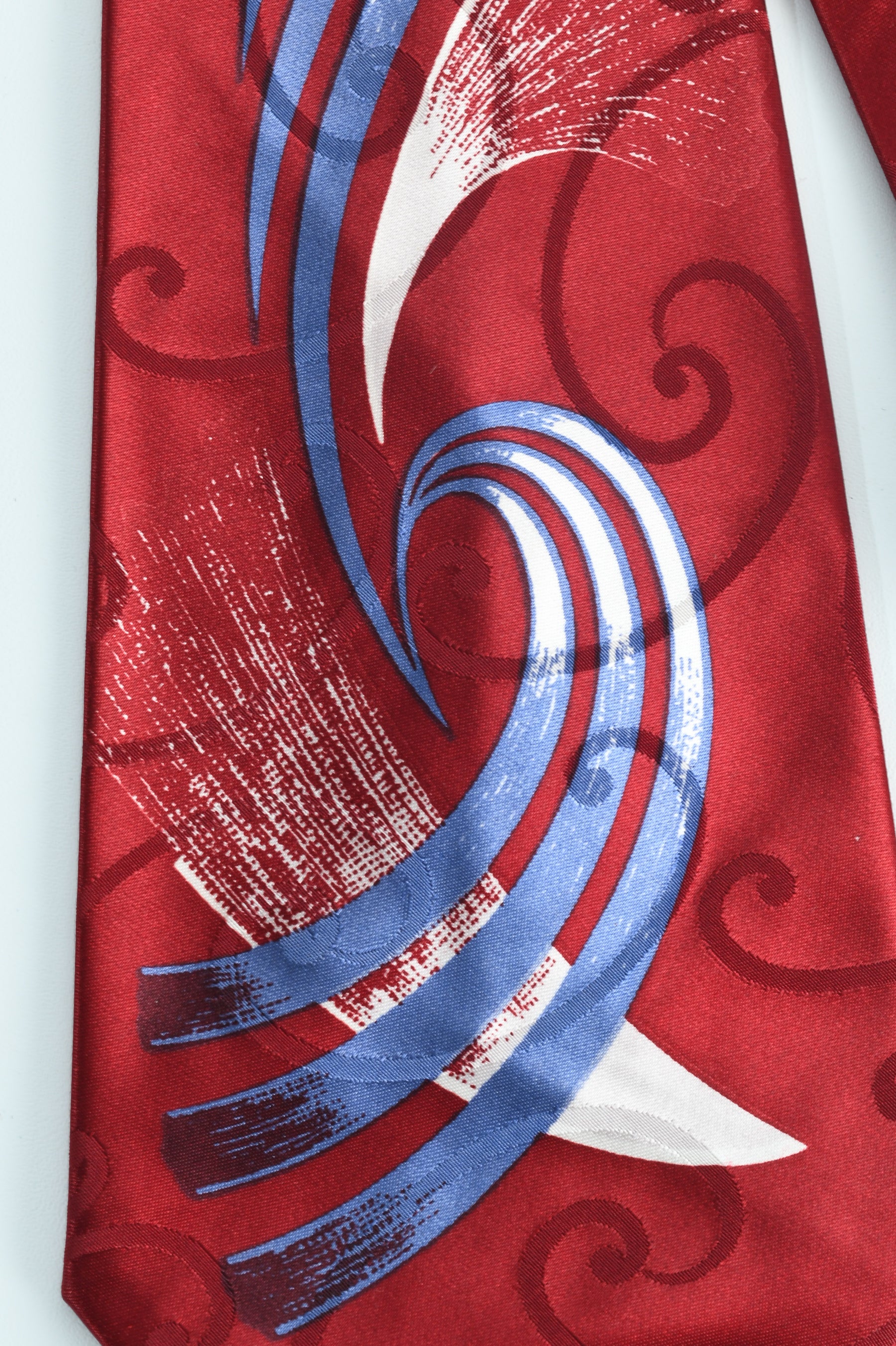 40s/50s Maroon Red Blue Abstract Swirl Wide Swing Necktie By Cutter Cravat Artist Original - Image 4