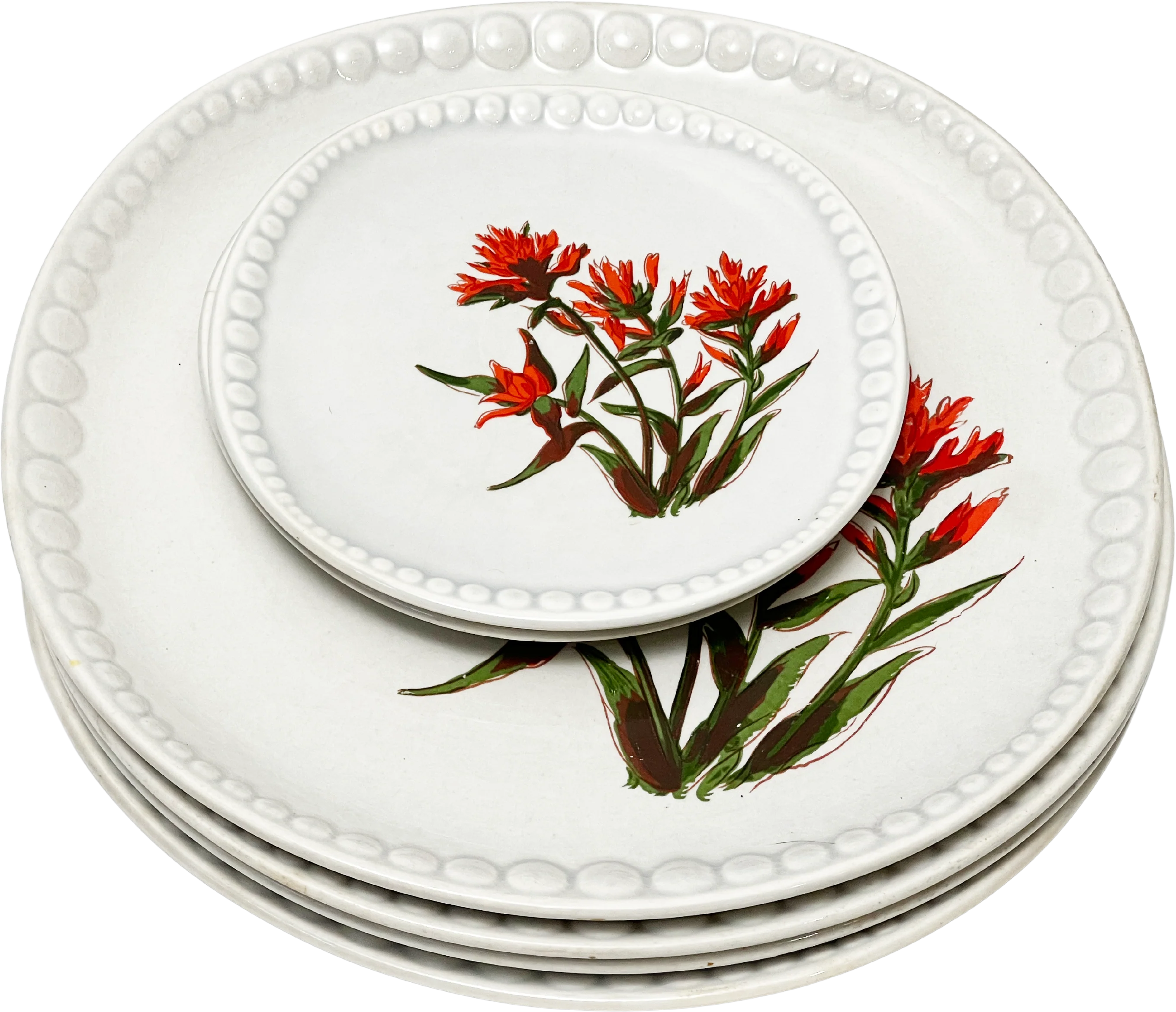 40s/50s Mid-century Gray-lure Red Floral Plates - 6 Pieces By Crooksville - Image 2
