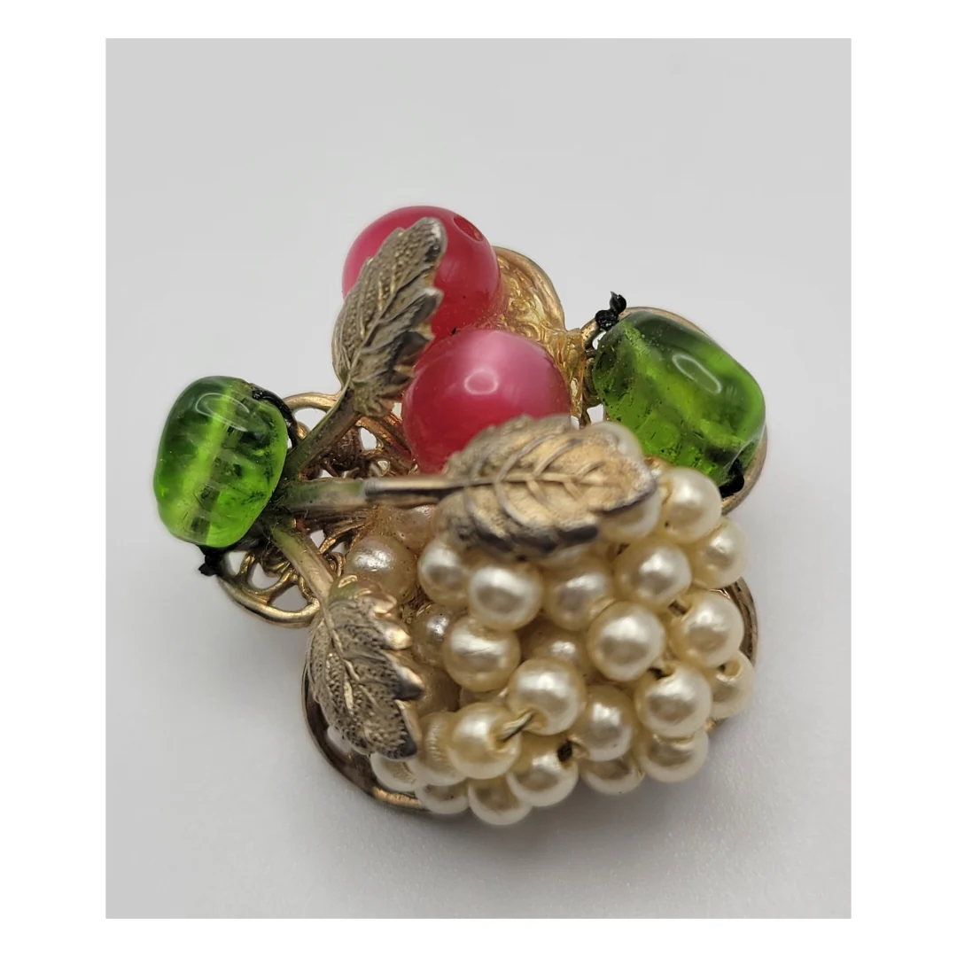 40s/50s Midcentury Glass And Pearl Cluster Brooch - Image 3