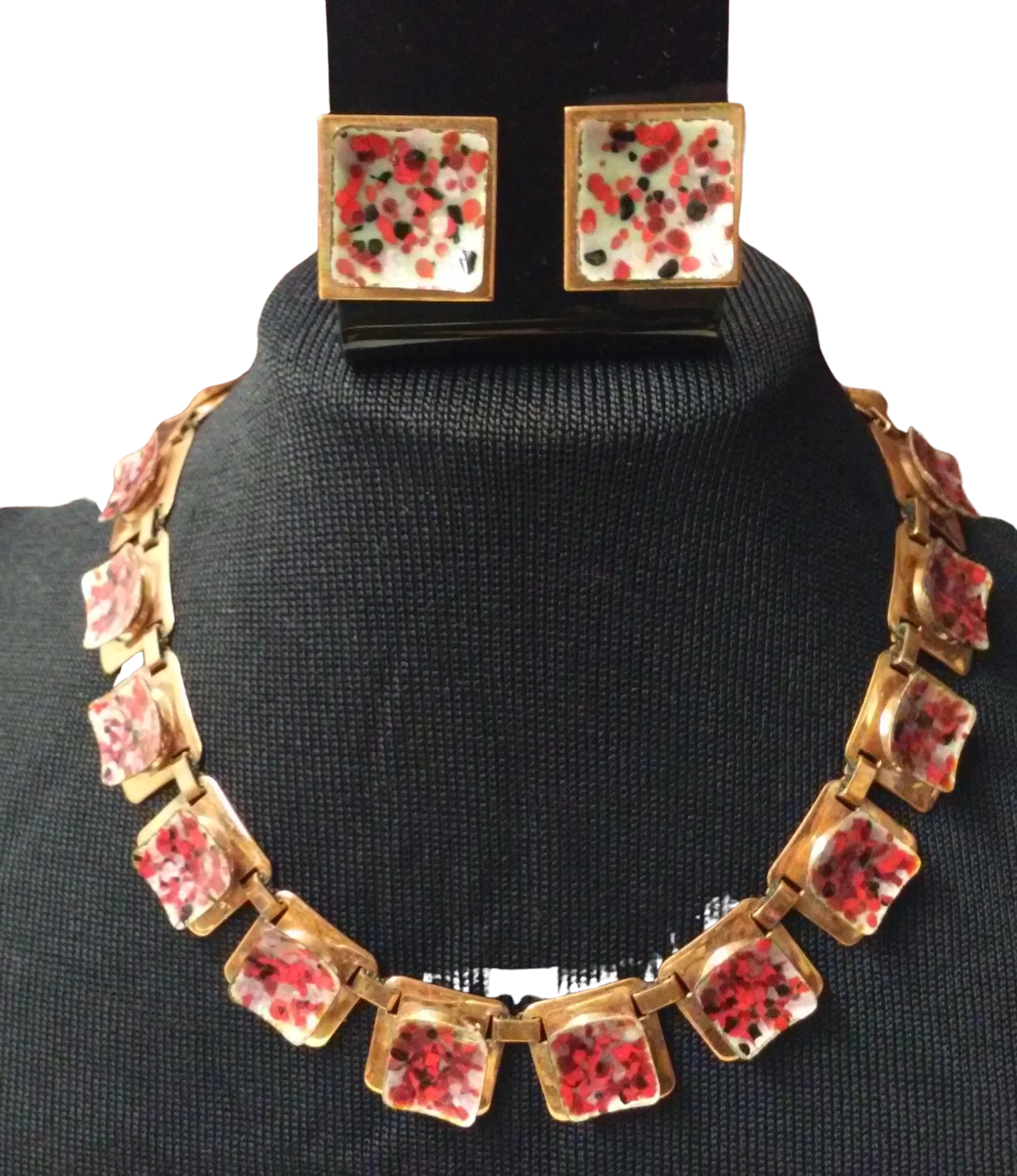 40s/50s Modernist Costume Jewelry Choker Clip-on Earrings By Renoir Fashion Jewelry 'matisse' Matching Set