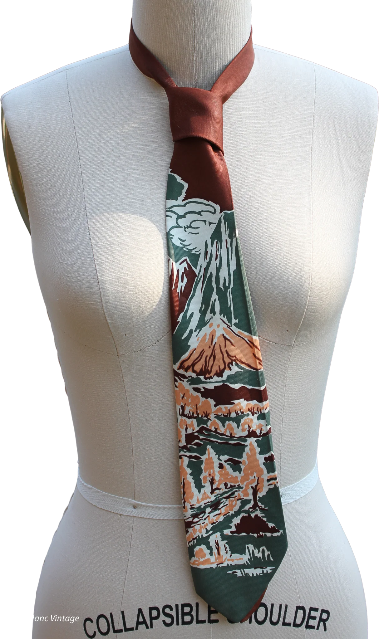 40s/50s Mountain Themed Brown Pink And Green Tie By Brent - Image 2