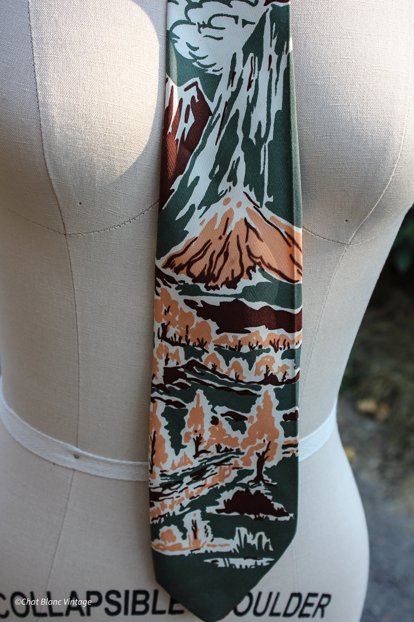 40s/50s Mountain Themed Brown Pink And Green Tie By Brent - Image 3
