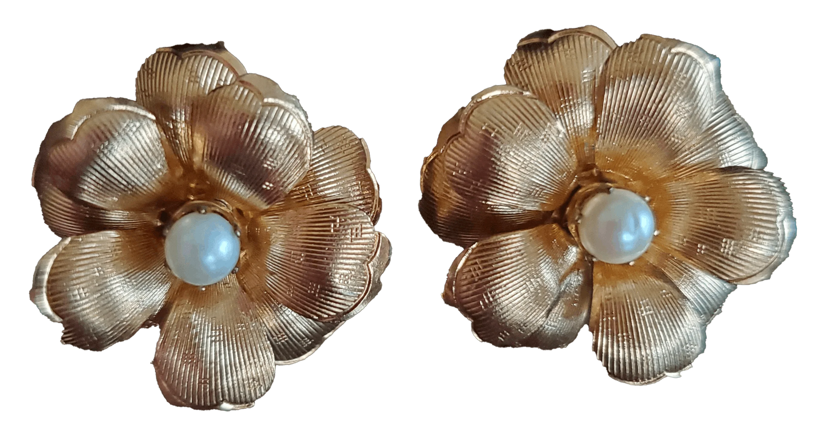 40s/50s Multi Layer Flower With Seed Pearl Earrings By Coro