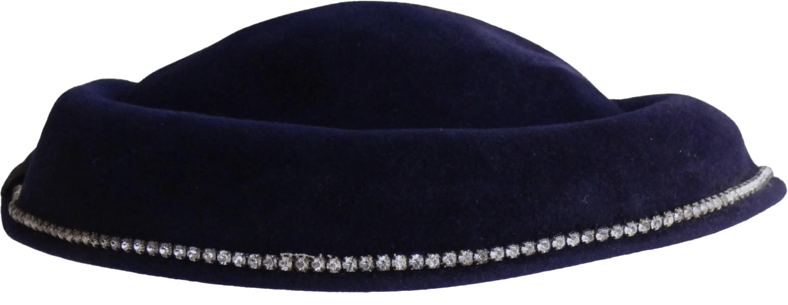 40s/50s Navy Blue Hat With Rhinestone Trim By Merrimac