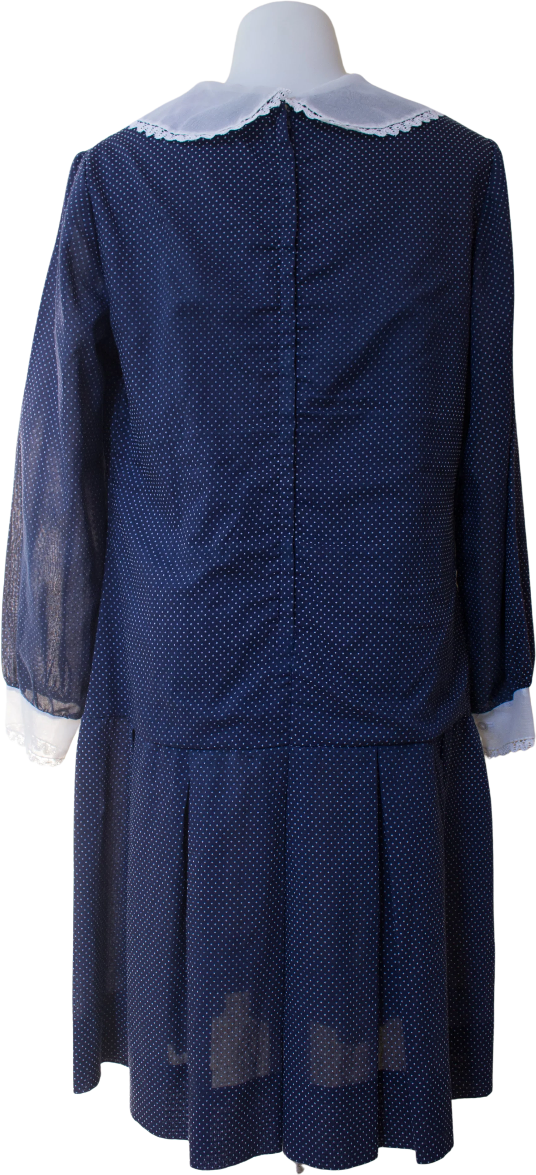 40s/50s Navy Blue Polka Dot Drop Waist Dress - Image 2