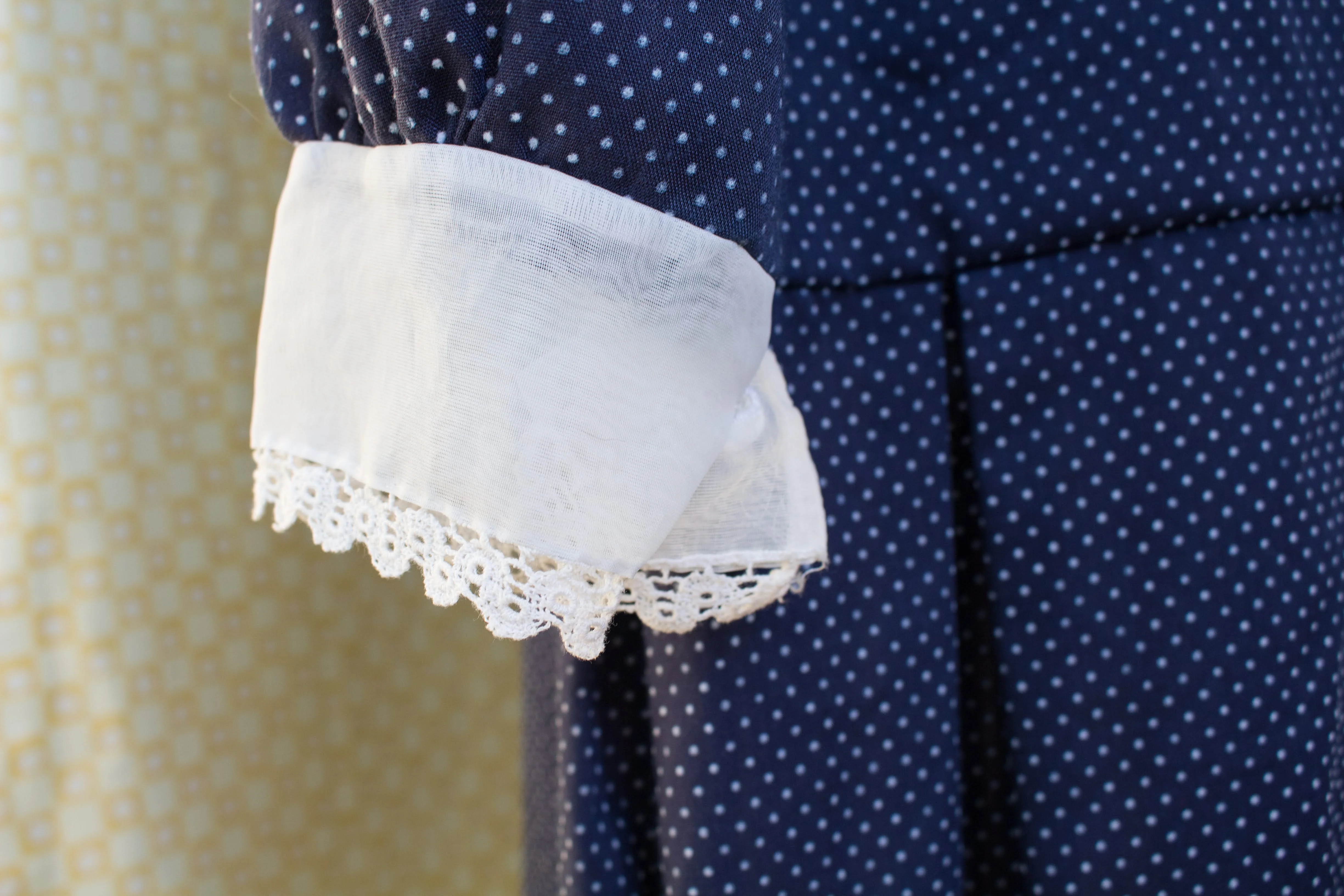 40s/50s Navy Blue Polka Dot Drop Waist Dress - Image 6