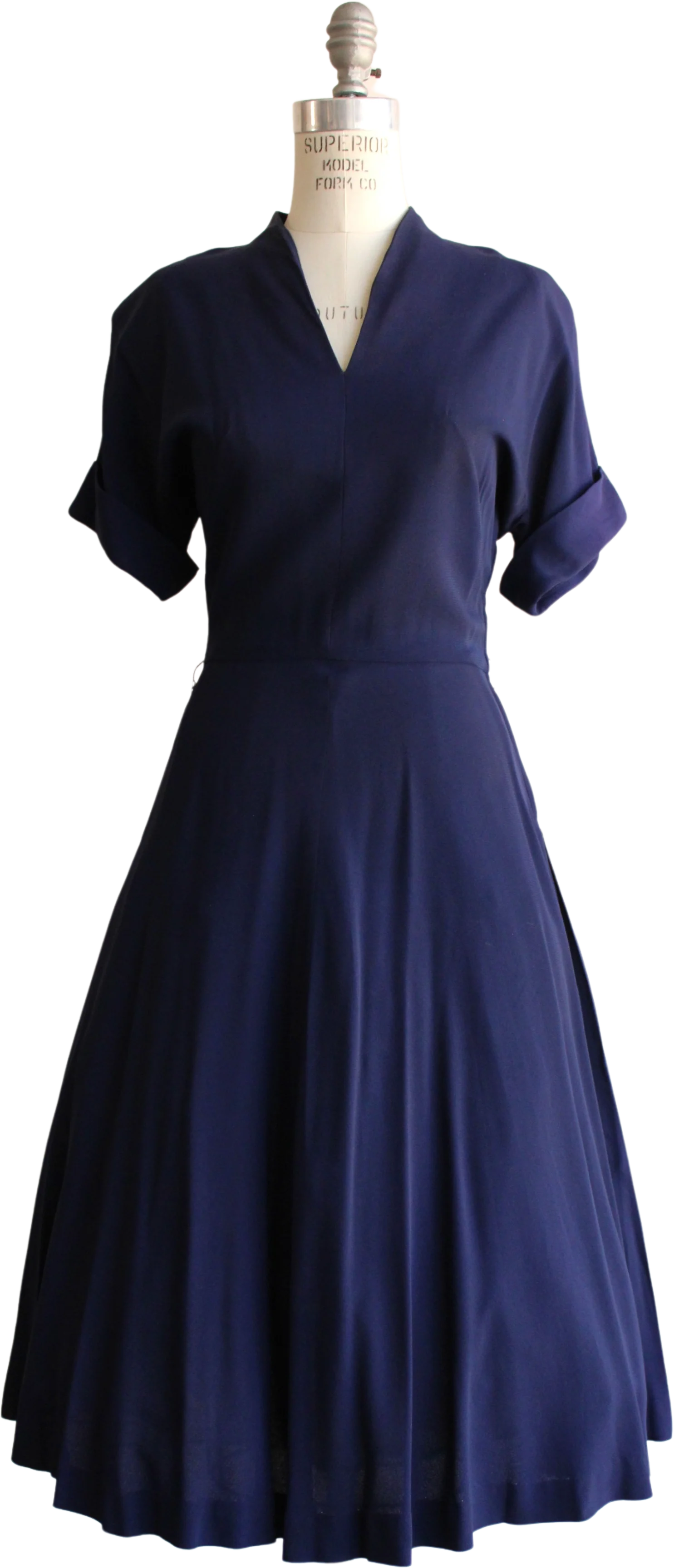 40s/50s Navy Blue Rayon Dress With Pleated Skirt