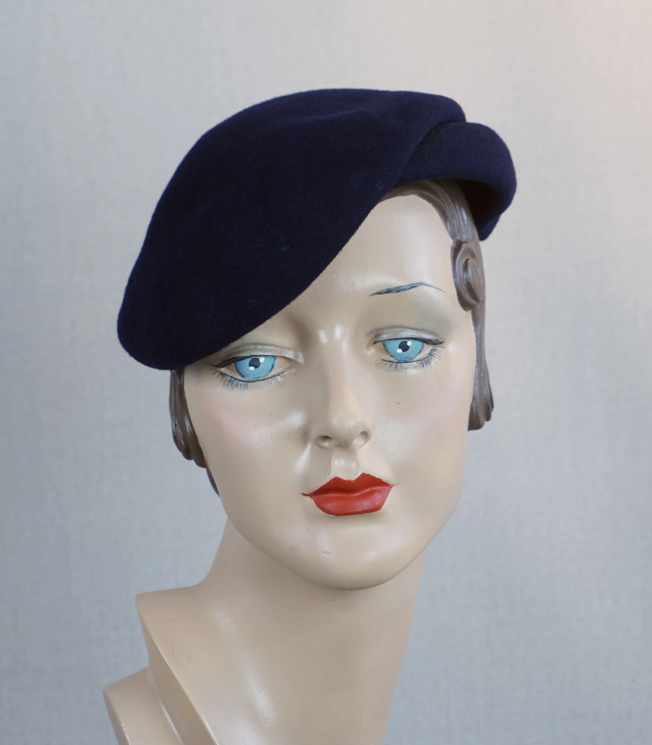 40s/50s Navy Blue Wool Beret Hat - Image 3