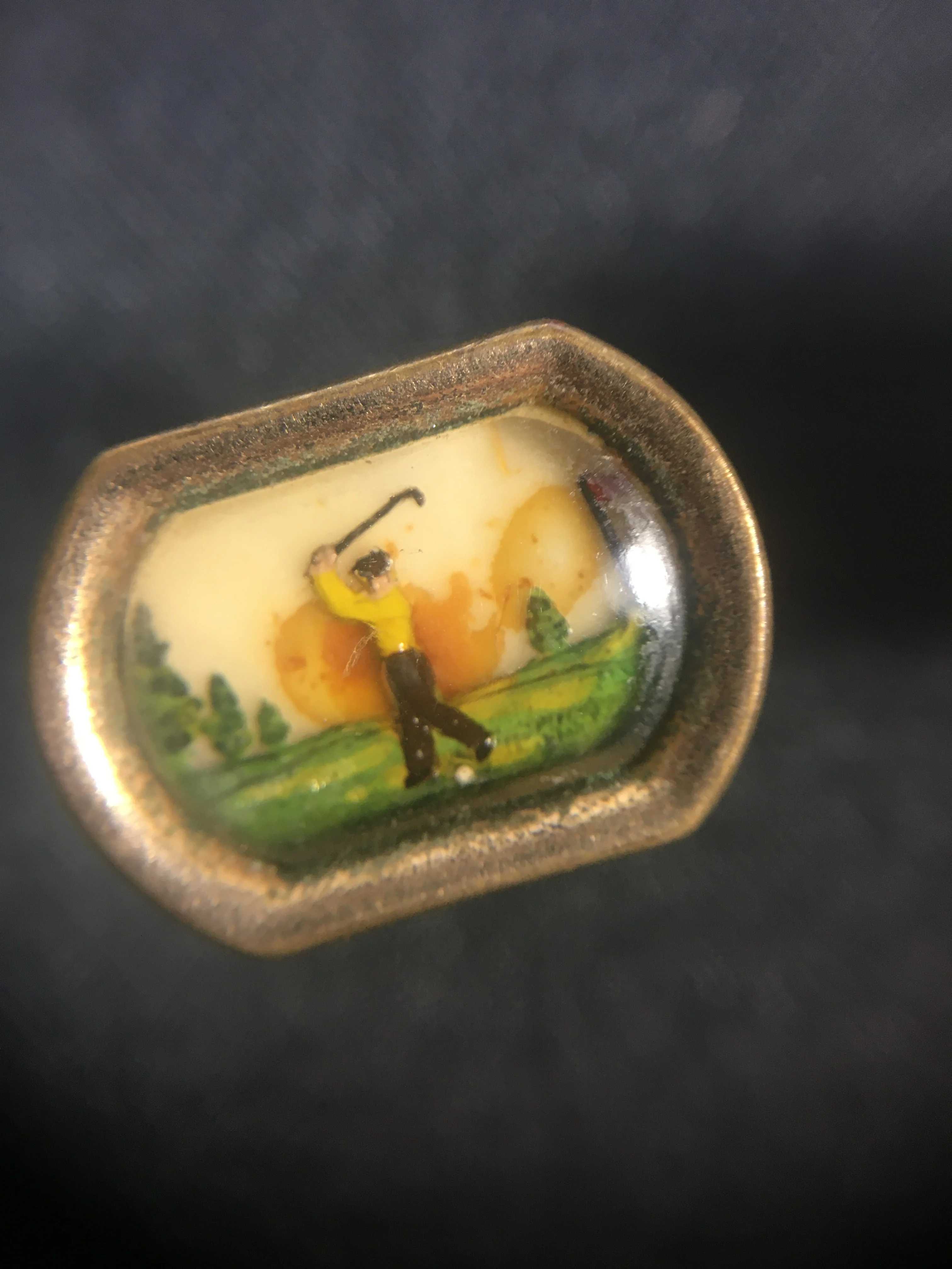40s/50s Novelty Reverse-painted Golf Golfer Cufflinks By Swank - Image 4