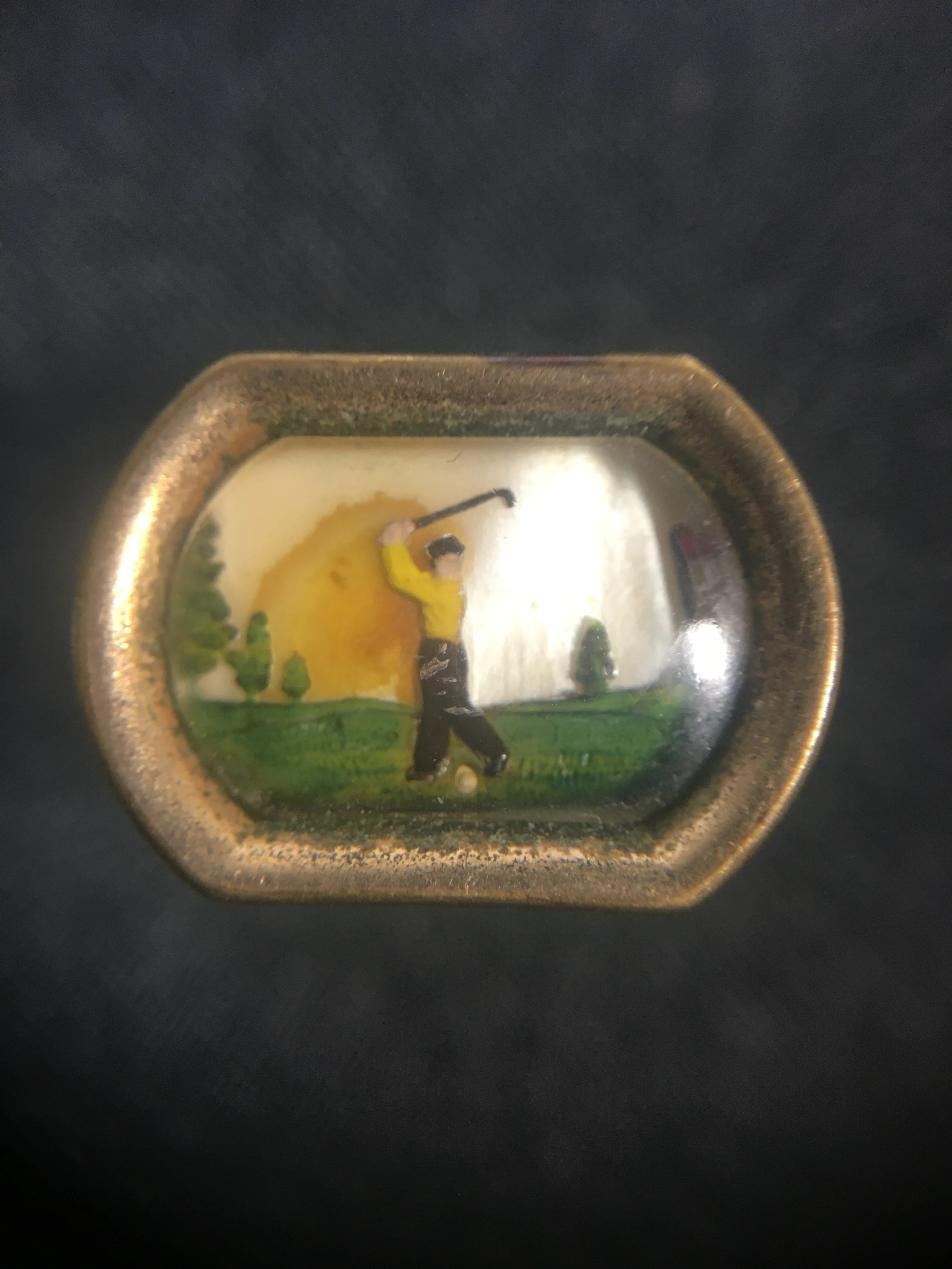 40s/50s Novelty Reverse-painted Golf Golfer Cufflinks By Swank - Image 5