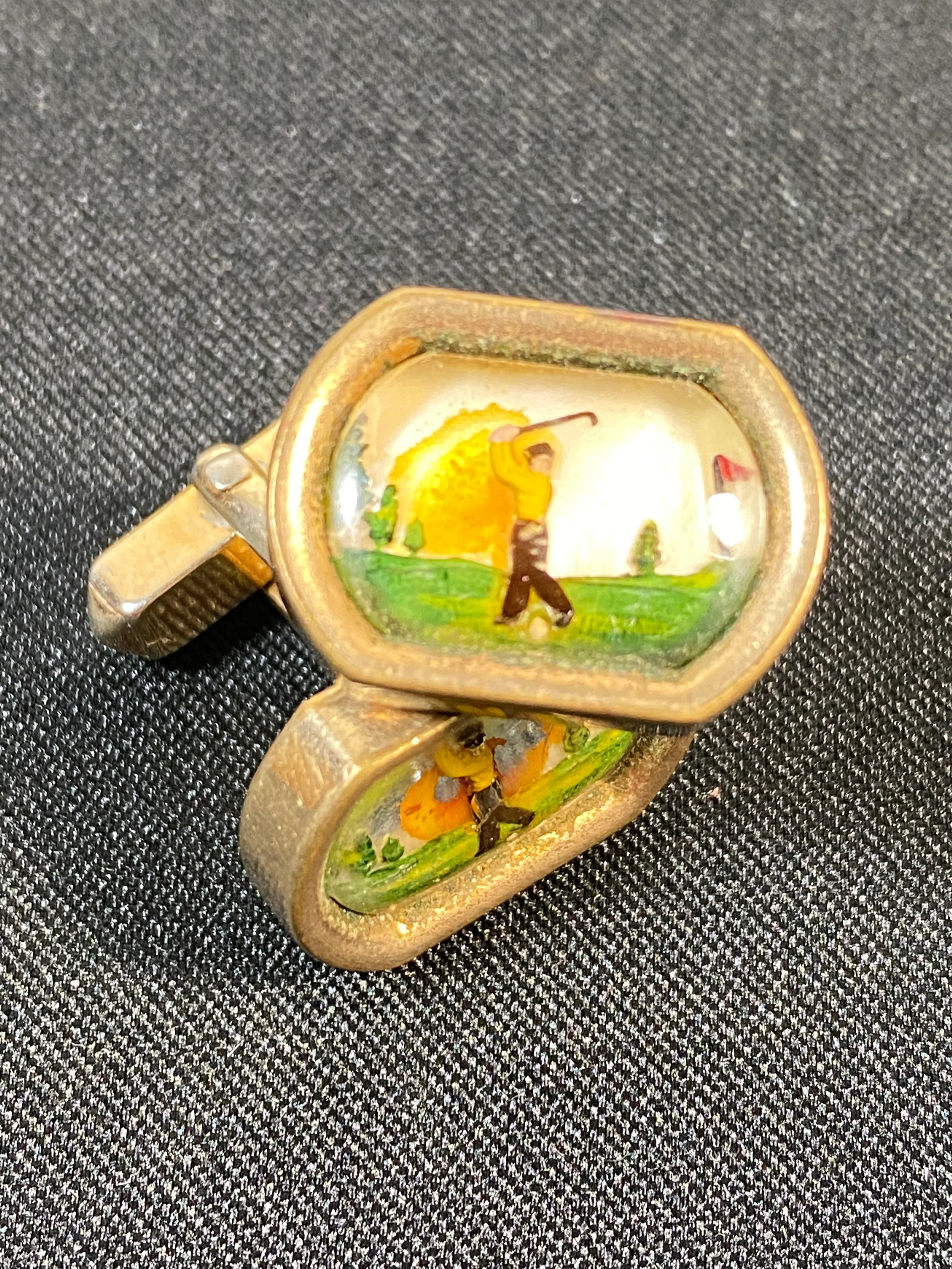 40s/50s Novelty Reverse-painted Golf Golfer Cufflinks By Swank - Image 7