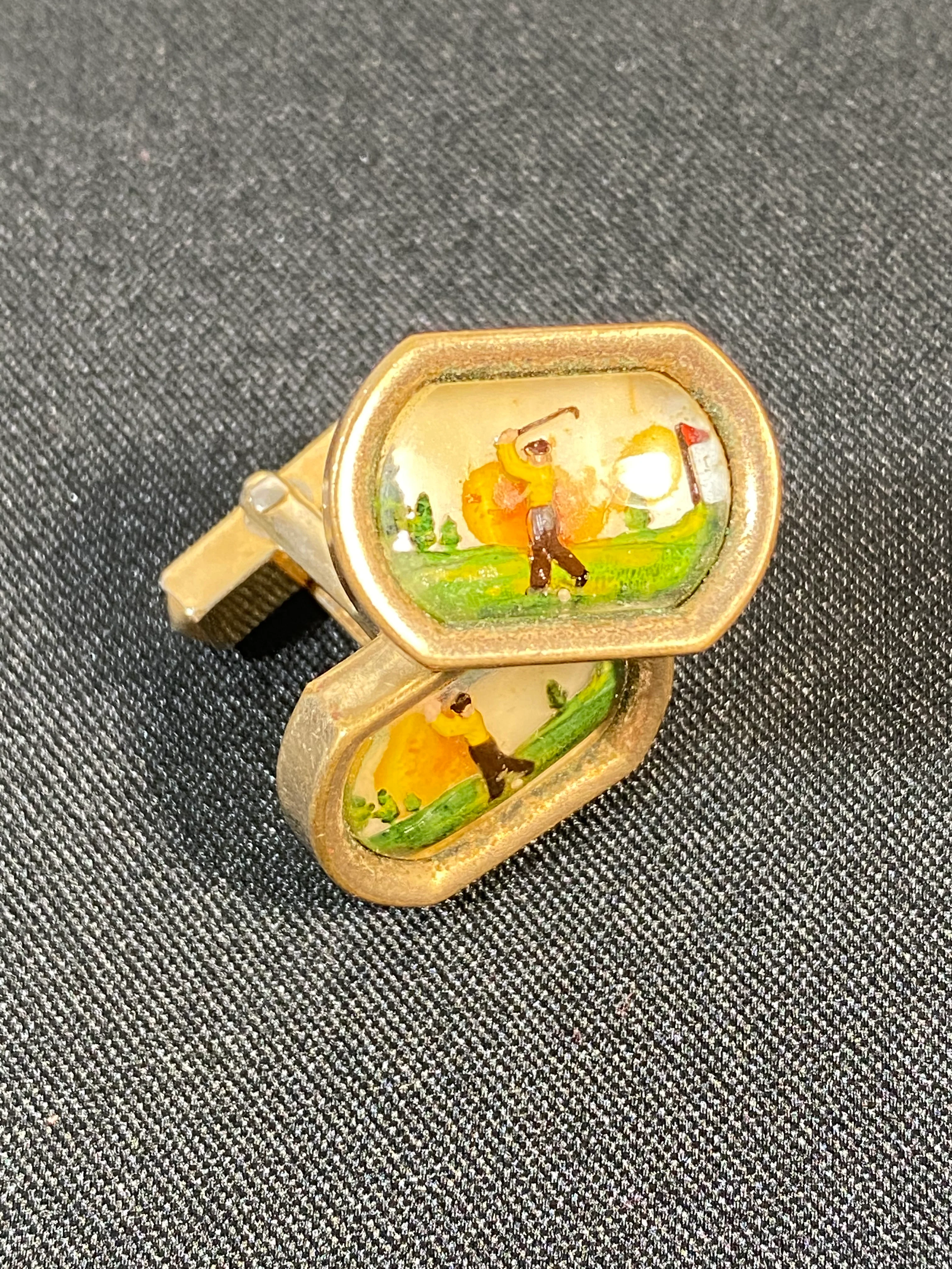 40s/50s Novelty Reverse-painted Golf Golfer Cufflinks By Swank - Image 8