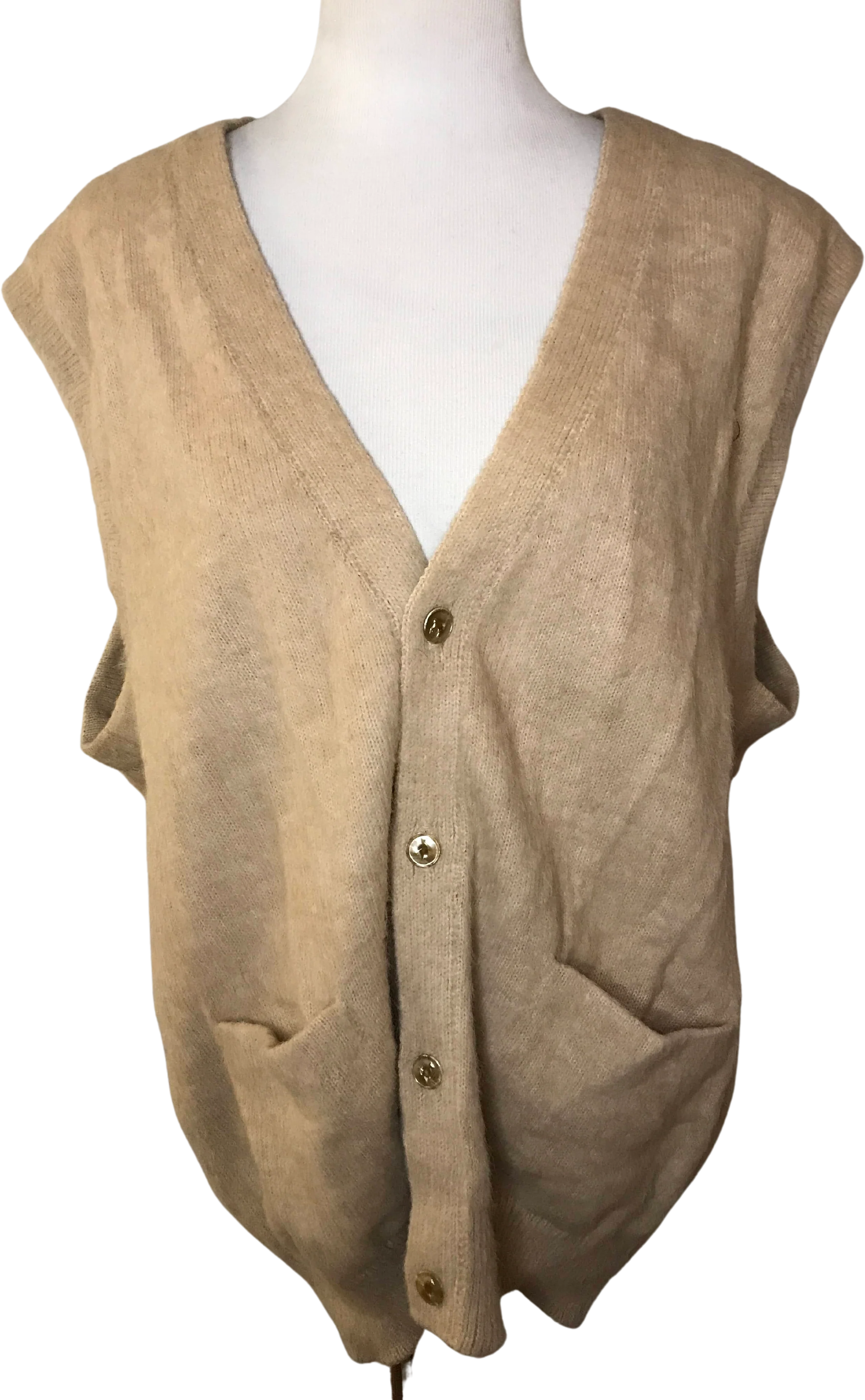 40s/50s Peruvian Hand Knit Alpaca Sweater Vest Cardigan By Peruviantex