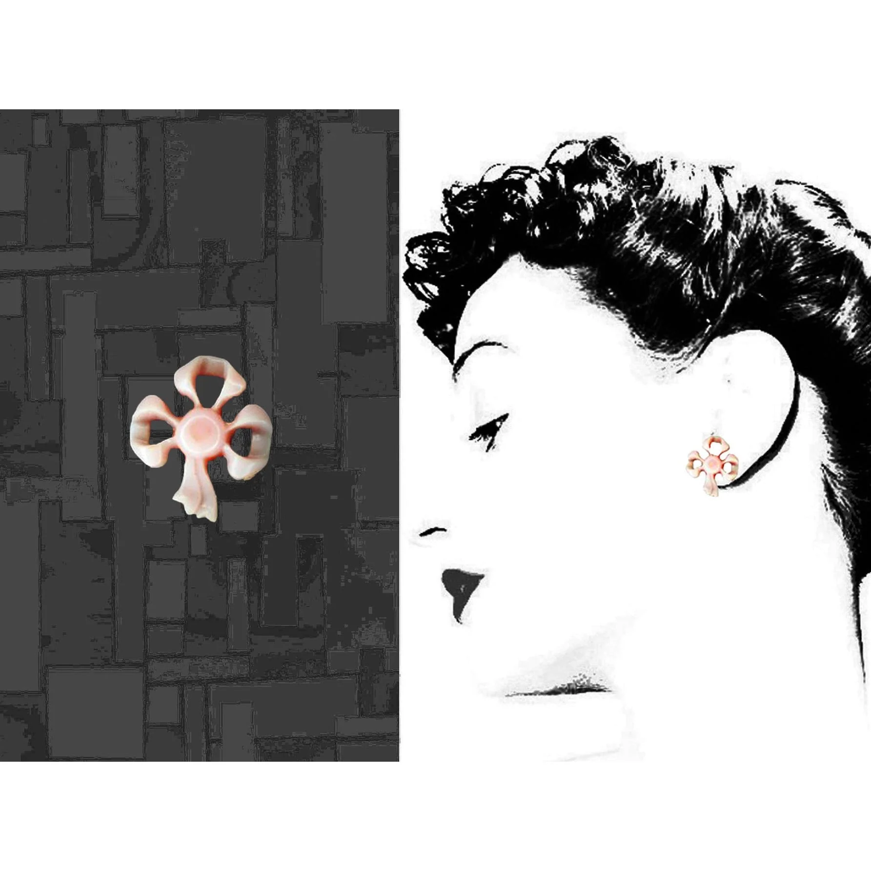 40s 50s Pink Bow Earrings - Upcycled To Postback - Image 3