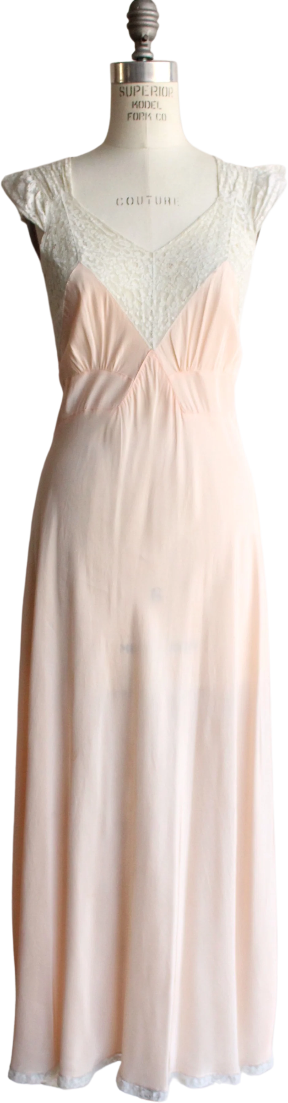 40s/50s Pink Satin And White Lace Nightgown