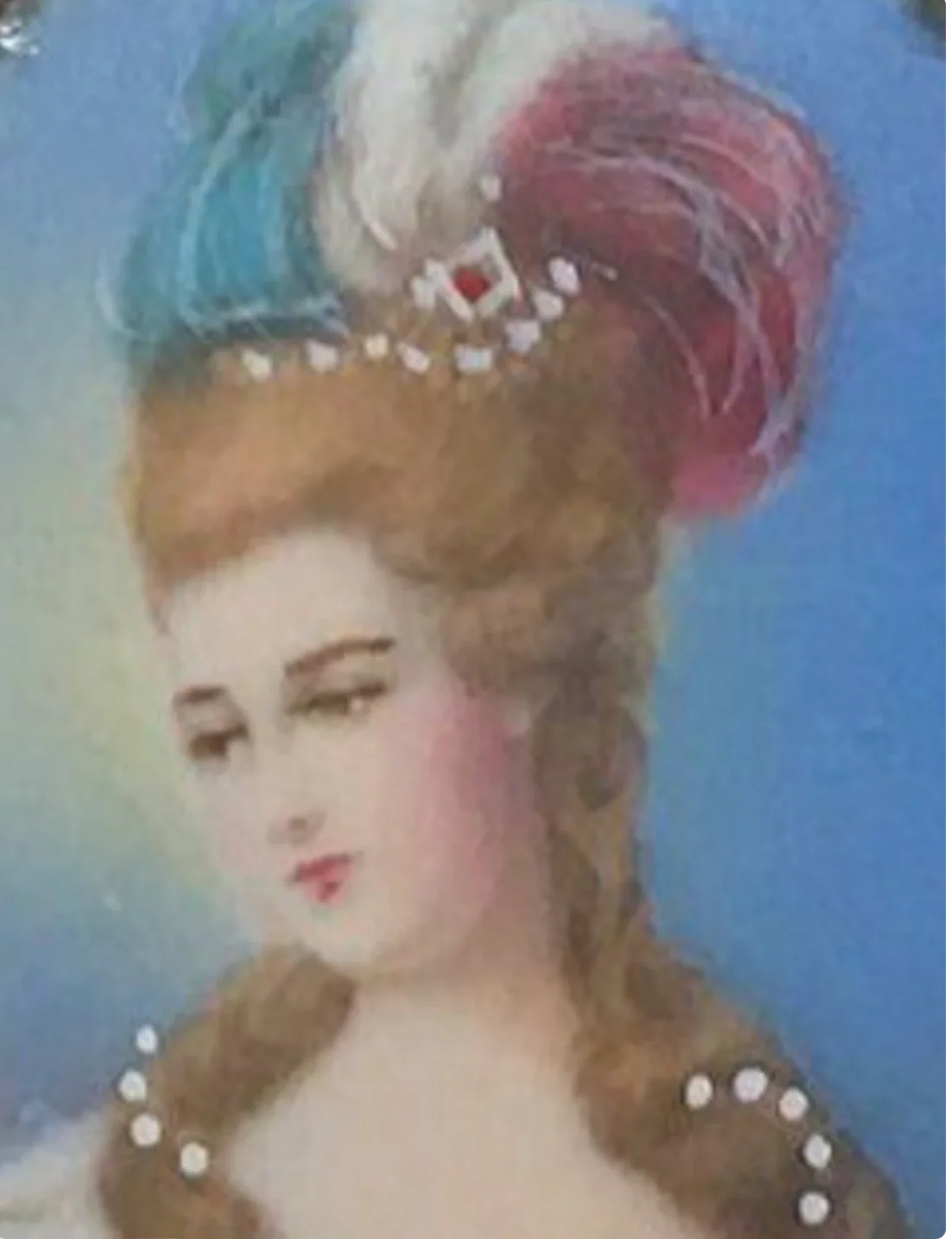 40s/50s Portrait Pendant Brooch Of Fine Lady In 14k Yg By Hand Painted - Image 3