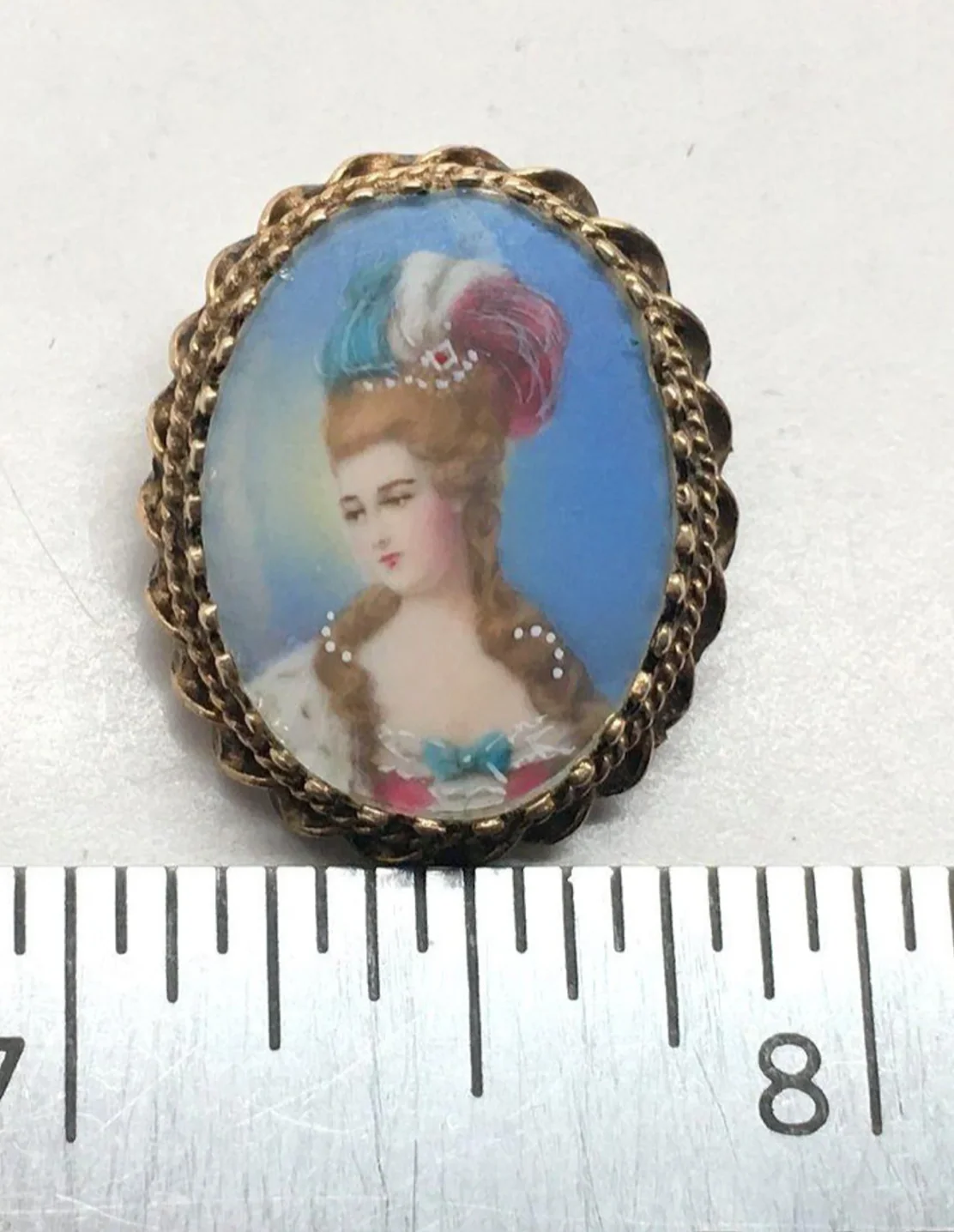 40s/50s Portrait Pendant Brooch Of Fine Lady In 14k Yg By Hand Painted - Image 6