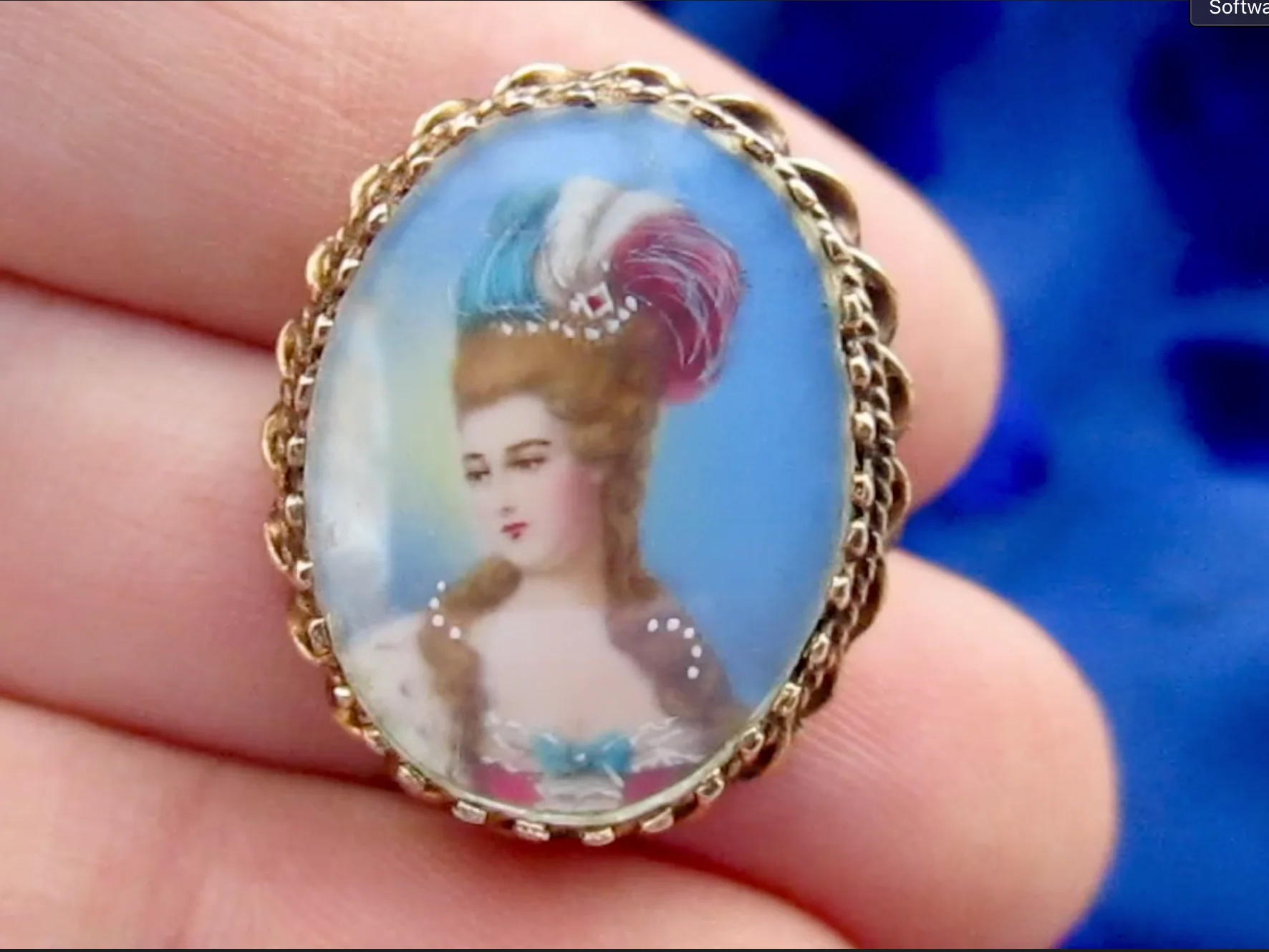 40s/50s Portrait Pendant Brooch Of Fine Lady In 14k Yg By Hand Painted - Image 8