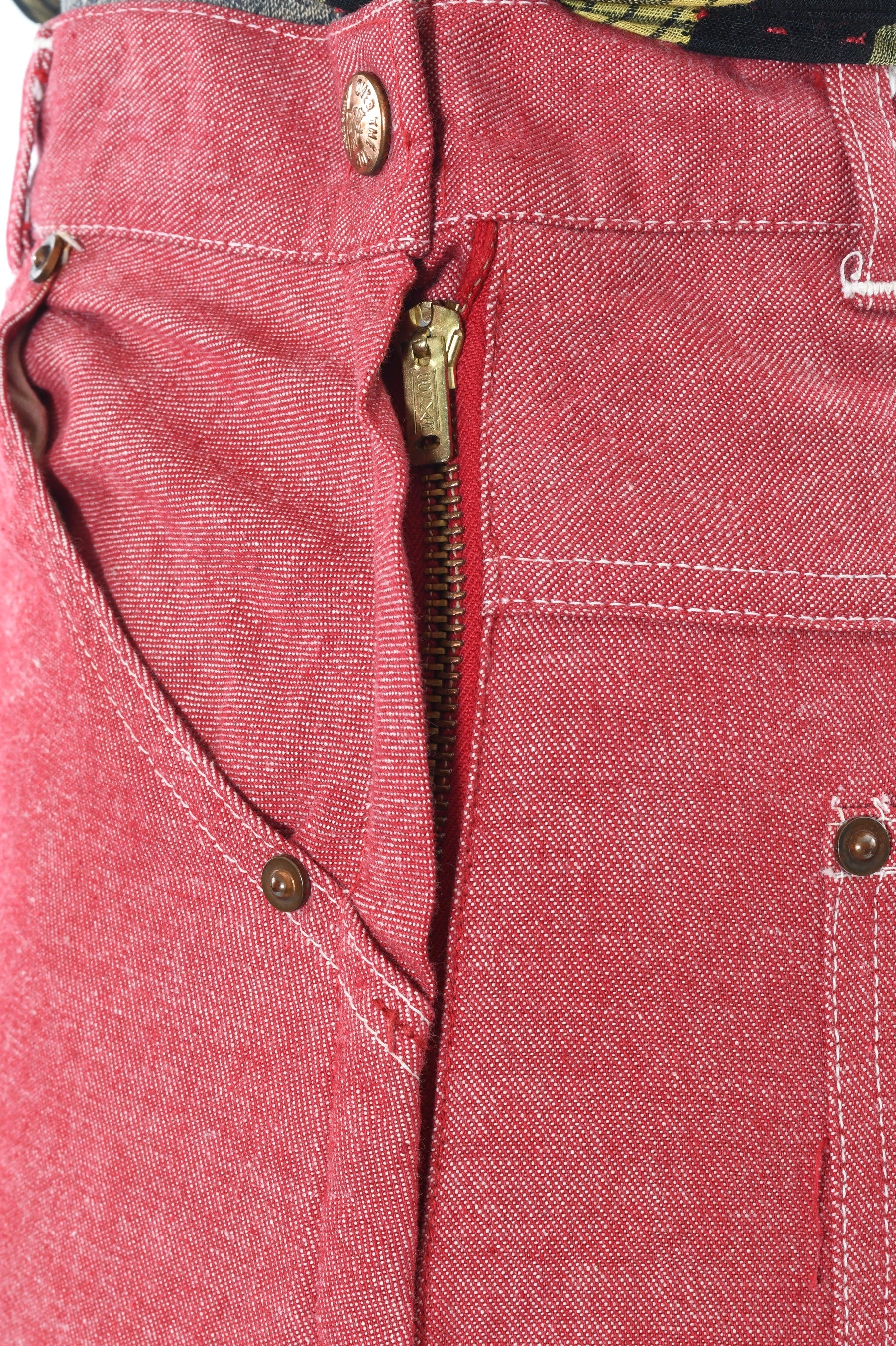 40s/50s Rare Red Denim Jacket Western Workwear Jeans By Fleischman's Apparel City - Image 11