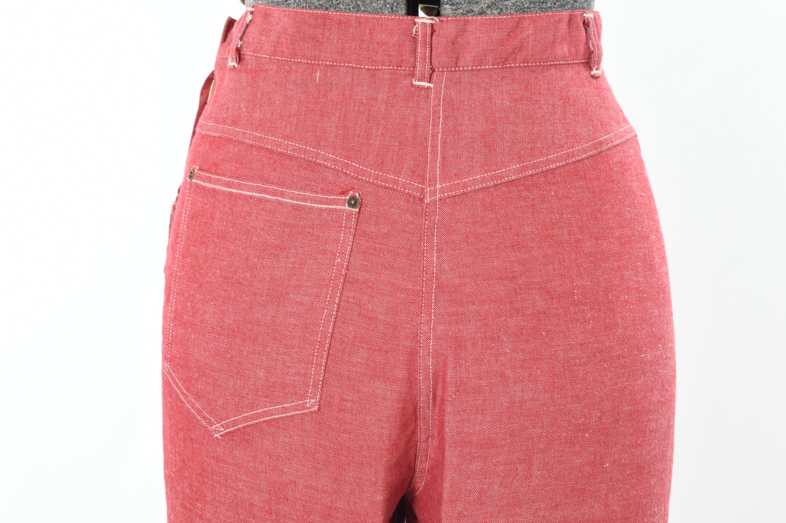 40s/50s Rare Red Denim Jacket Western Workwear Jeans By Fleischman's Apparel City - Image 12