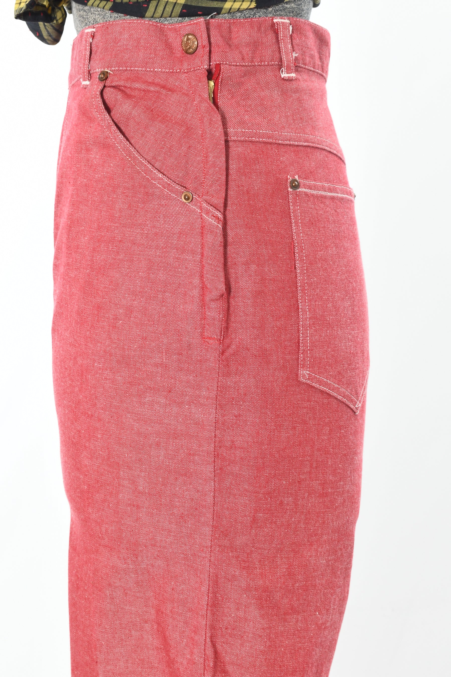 40s/50s Rare Red Denim Jacket Western Workwear Jeans By Fleischman's Apparel City - Image 13