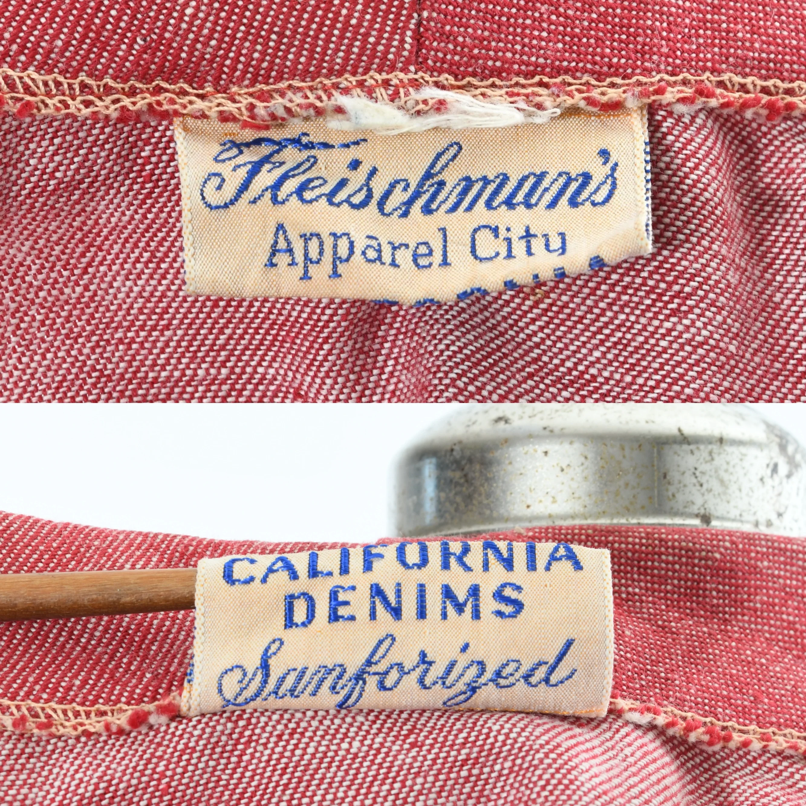 40s/50s Rare Red Denim Jacket Western Workwear Jeans By Fleischman's Apparel City - Image 15