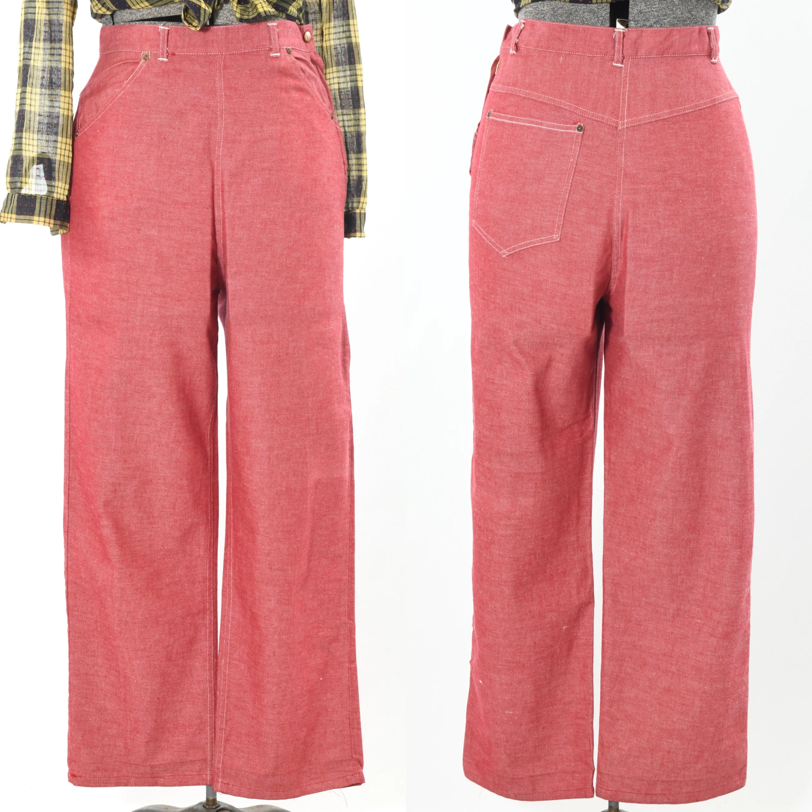 40s/50s Rare Red Denim Jacket Western Workwear Jeans By Fleischman's Apparel City - Image 3