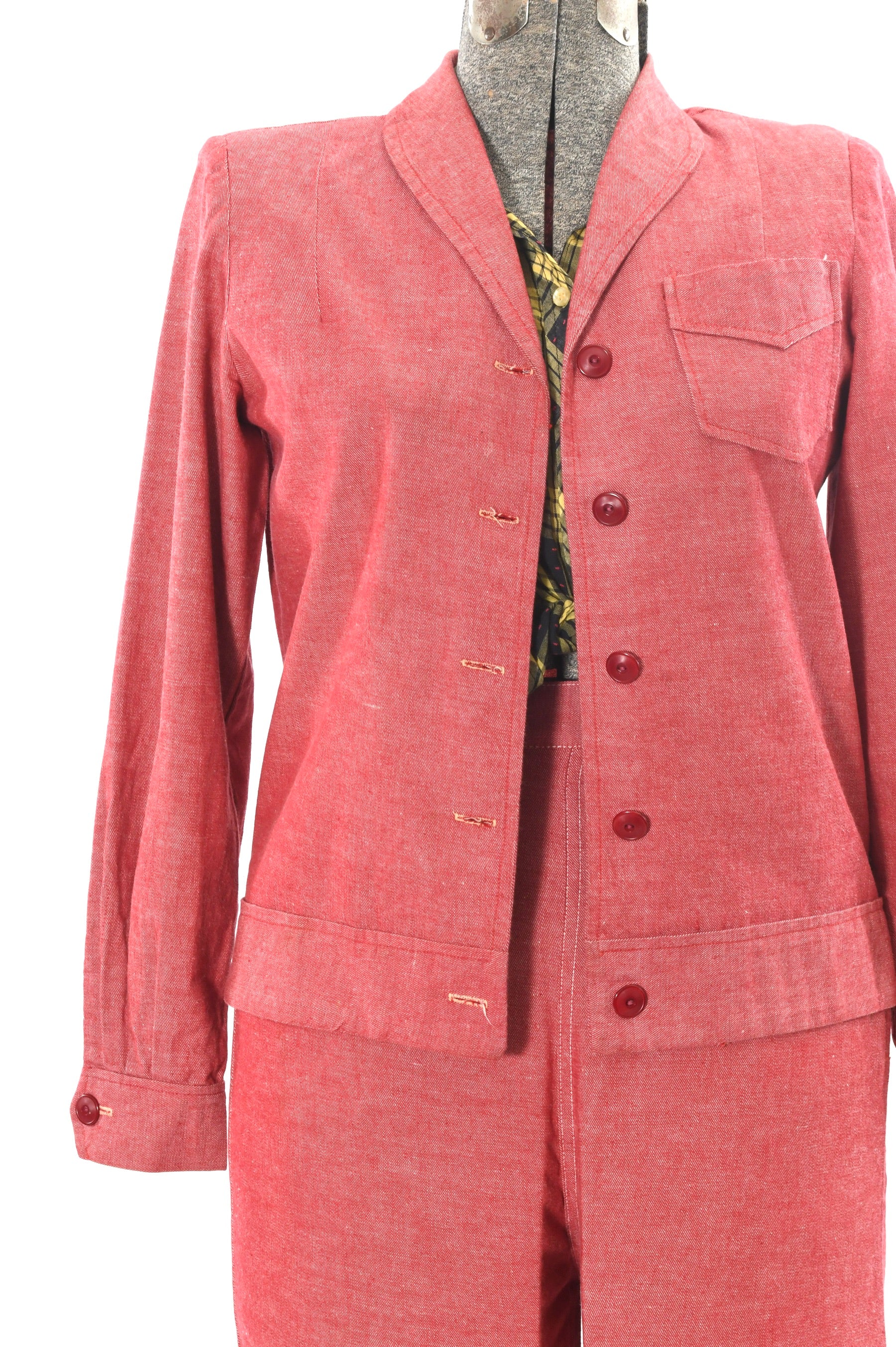 40s/50s Rare Red Denim Jacket Western Workwear Jeans By Fleischman's Apparel City - Image 4