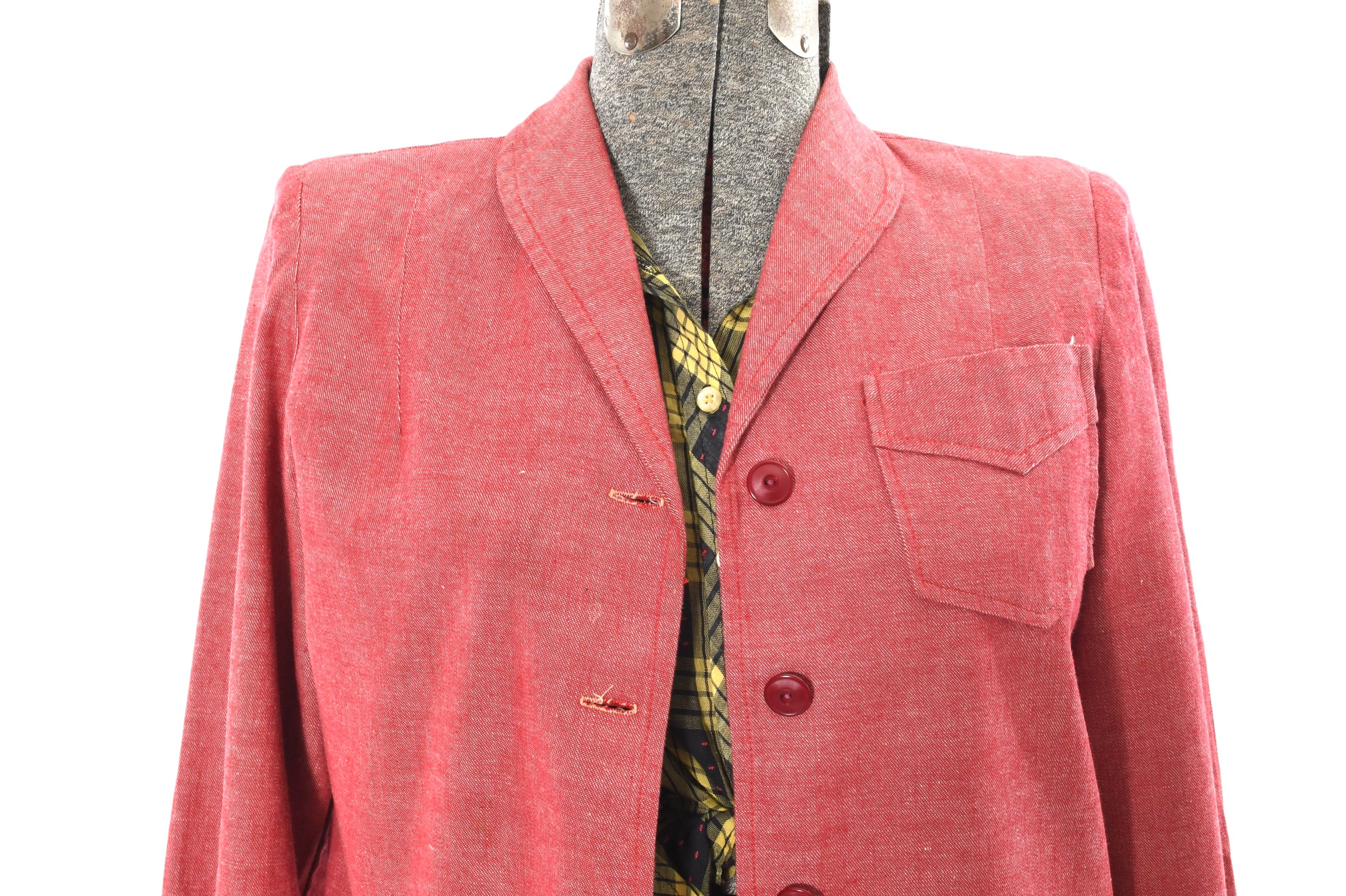 40s/50s Rare Red Denim Jacket Western Workwear Jeans By Fleischman's Apparel City - Image 6