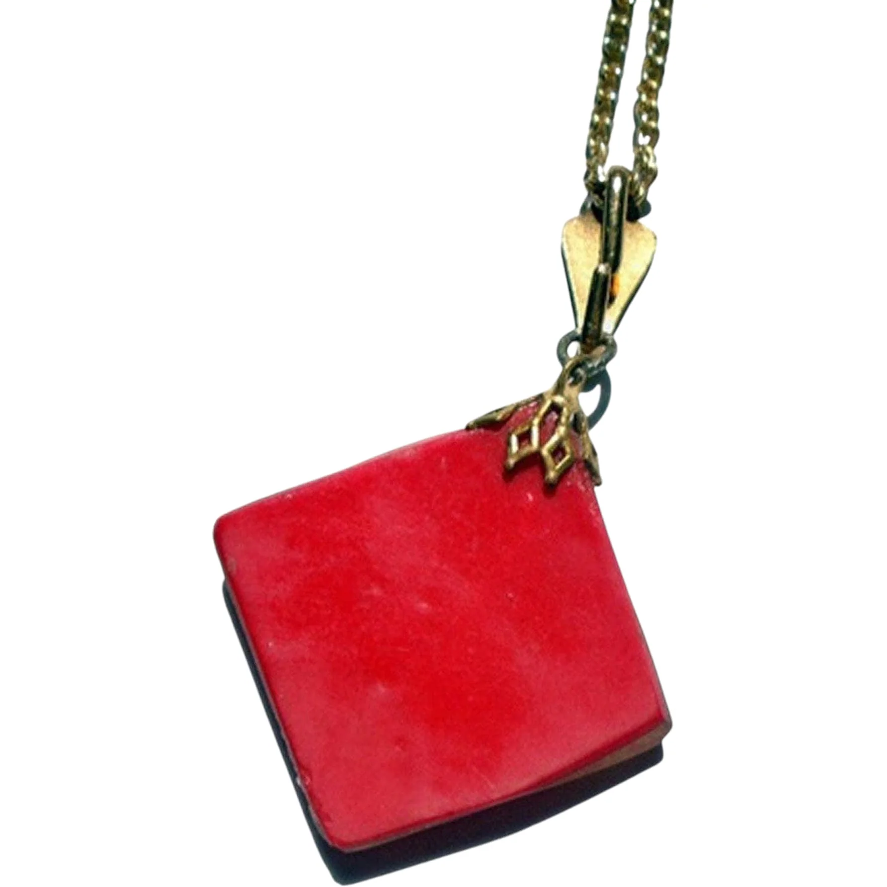 40s/50s Red Lucite Necklace- Gold Tinsel, Subtle Holiday - Image 2