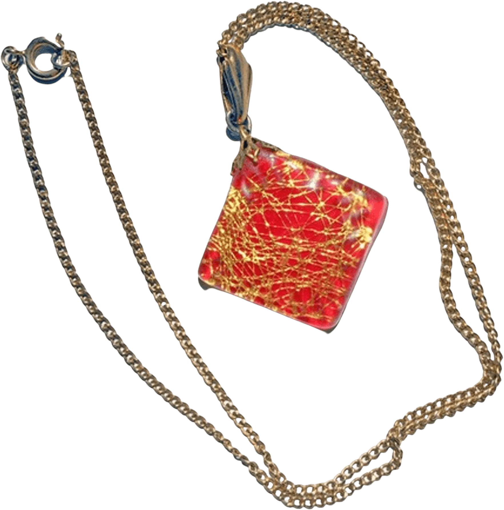 40s/50s Red Lucite Necklace- Gold Tinsel, Subtle Holiday - Image 4