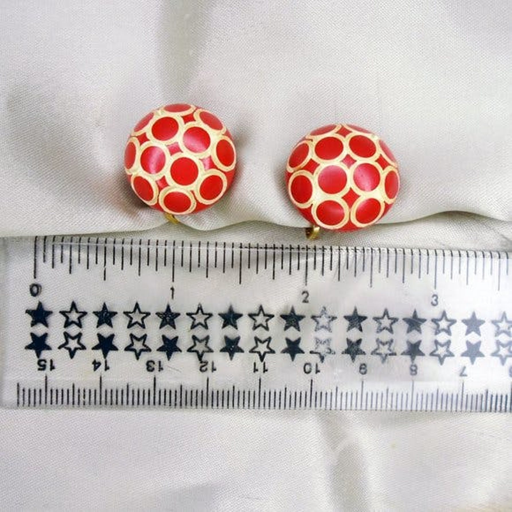 40s/50s Red White Vegetable Ivory Clip Earrings Restored - Image 6