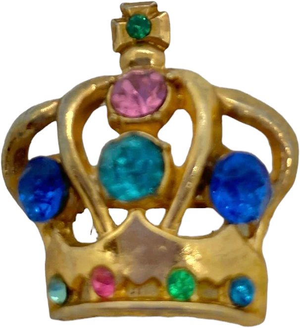 40s/50s Rhinestone Crown Brooch Pin Emerald Green Pink