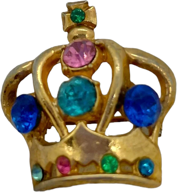 40s/50s Rhinestone Crown Brooch Pin Emerald Green Pink - Image 3