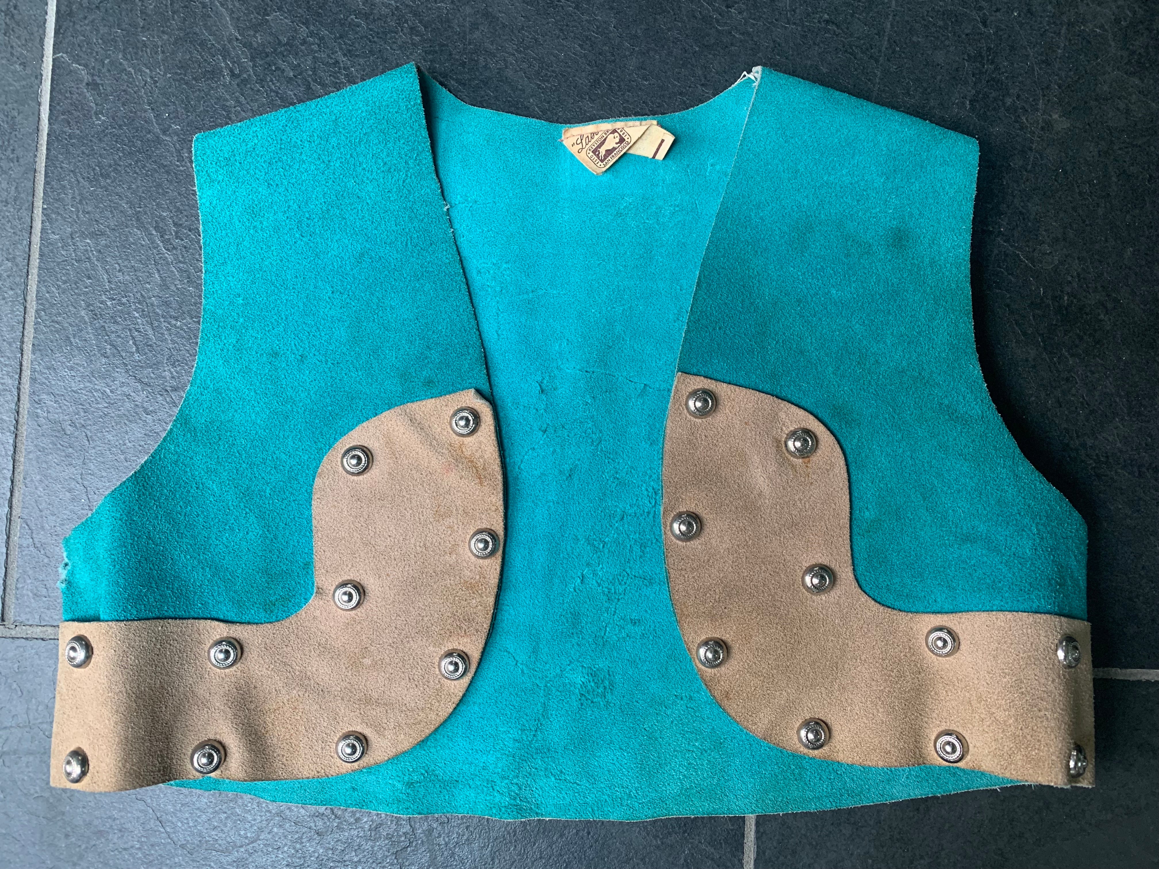 40s/50s Turquoise Beige Suede Cowgirl Skirt Vest Costume By Lasso'em Bill Keystone Bros - Image 4