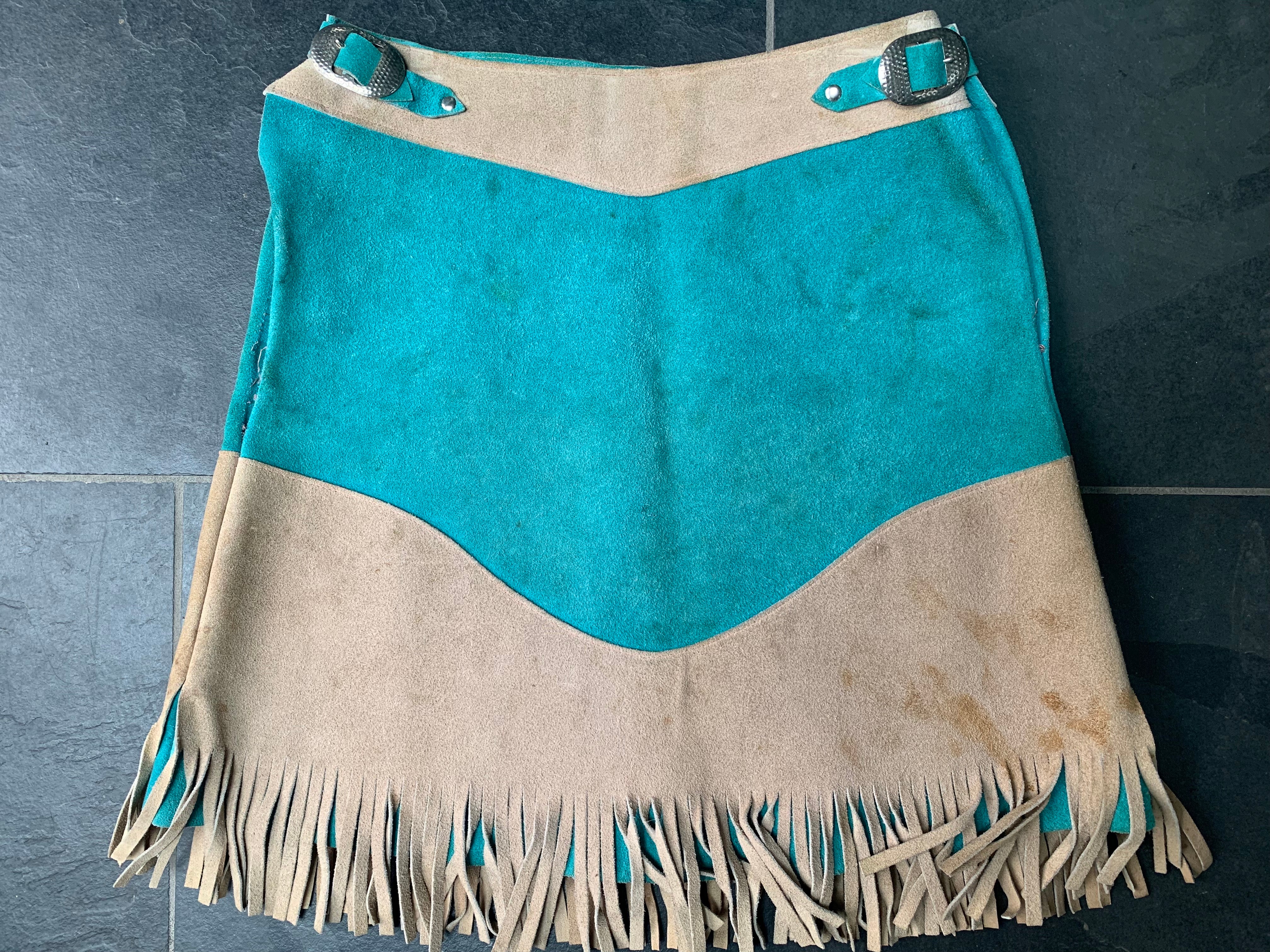 40s/50s Turquoise Beige Suede Cowgirl Skirt Vest Costume By Lasso'em Bill Keystone Bros - Image 7