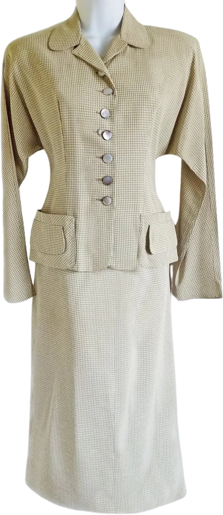 40s 50s Two Piece Dolmen Sleeve Dress Suit Check Pattern Fabric Phoenix Jennifers Dress Shop Desert Sun Fashion by Sun Fashion S Lucy