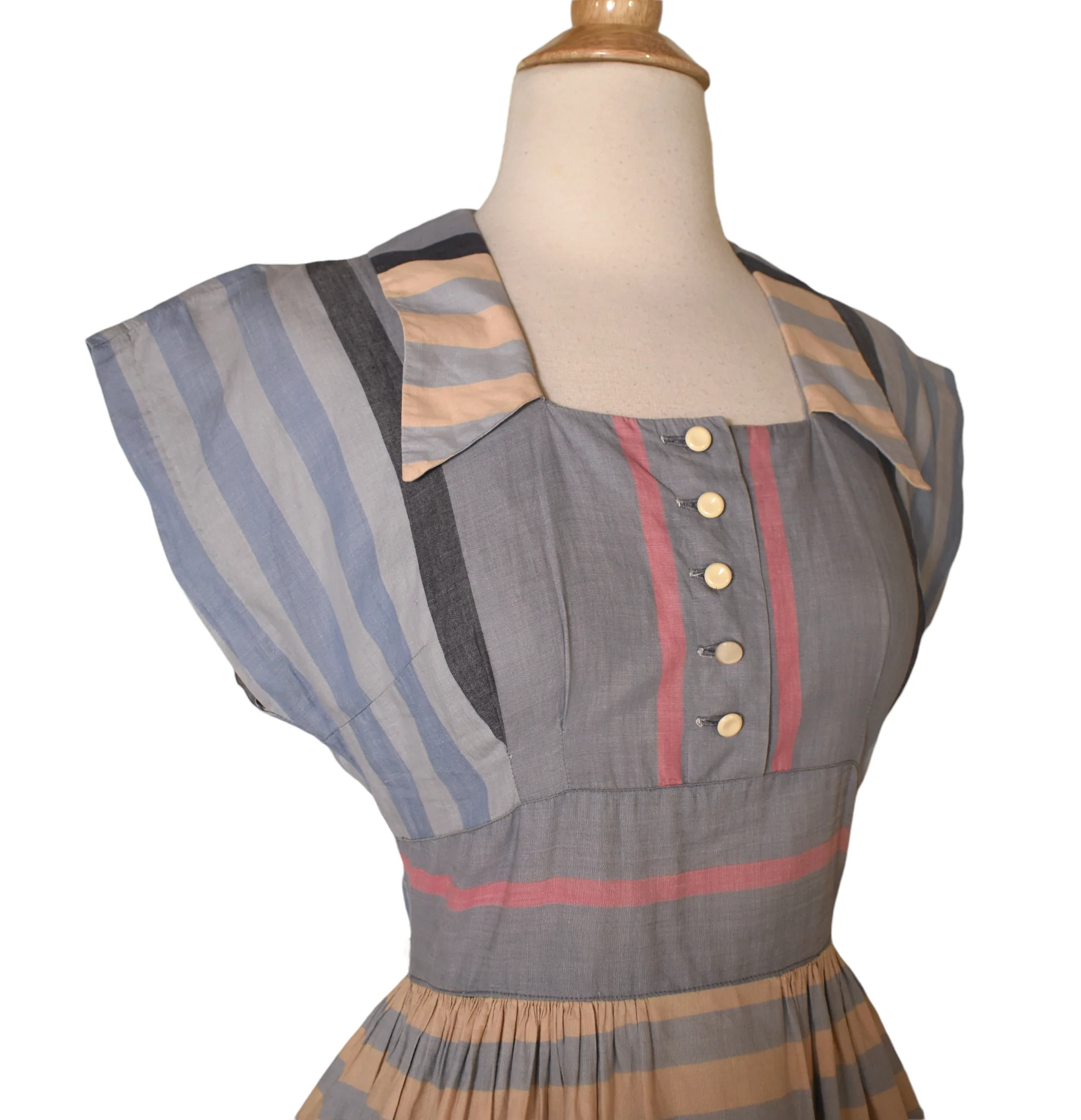 40s/50s Vintage Candy Striped Atomic Housewife Dress Frock - Image 7